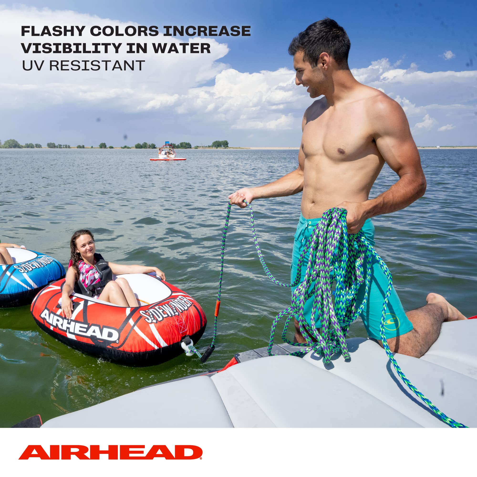 Airhead comparación de tamaño 60 ft junto a embarcación, escala clara