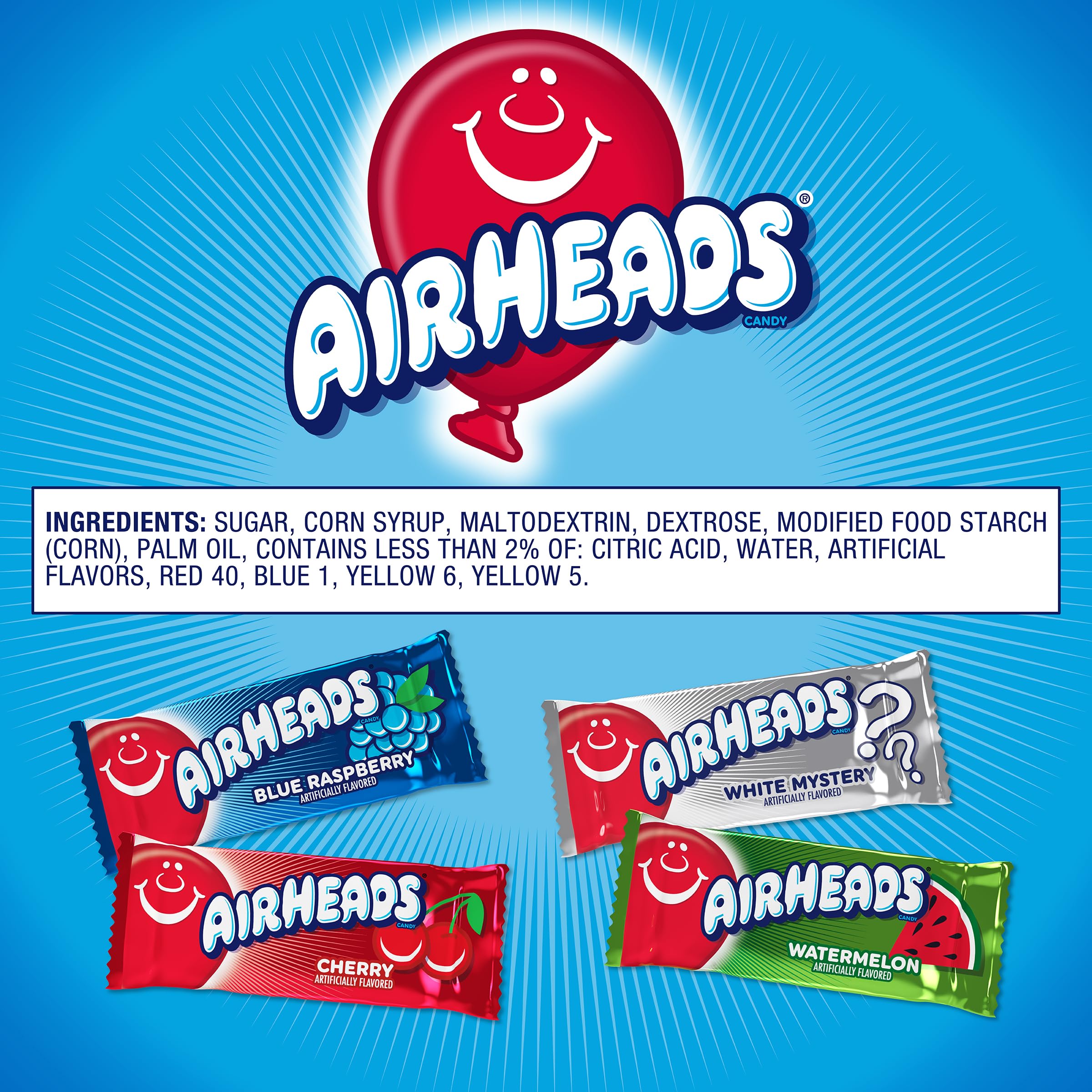 Airheads comparación de tamaño en mano demostrando la porción individual