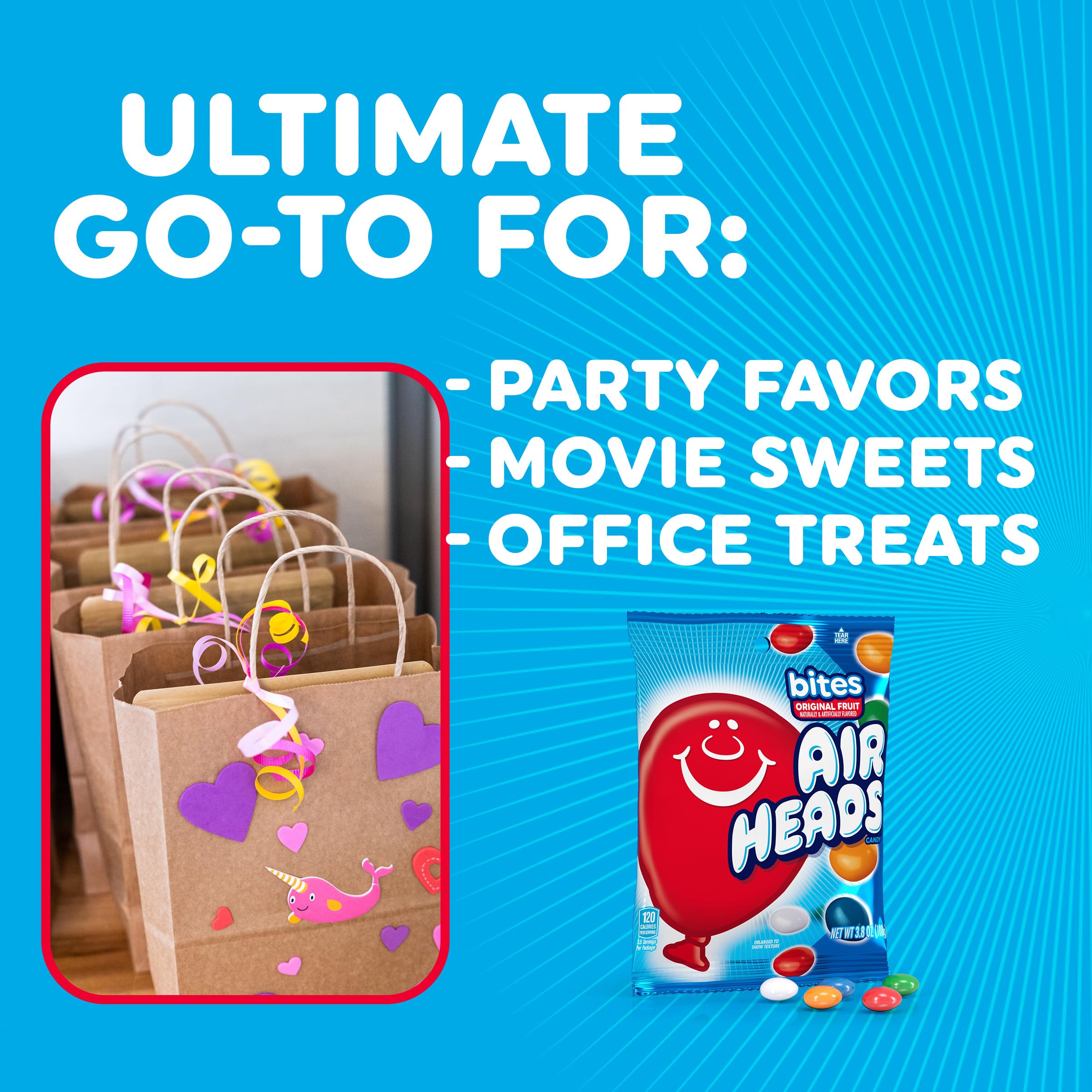 Airheads comparación de tamaño en mano para visualizar porción individual