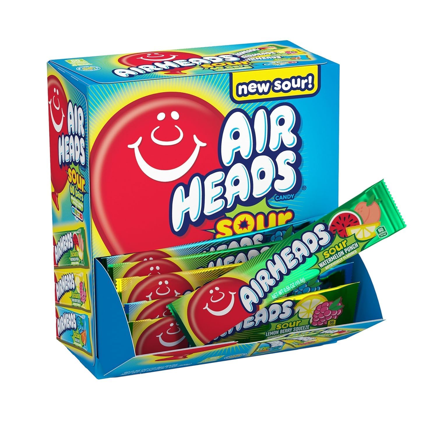 Airheads empaque frontal caja 60 unidades muestra variedad y conveniencia