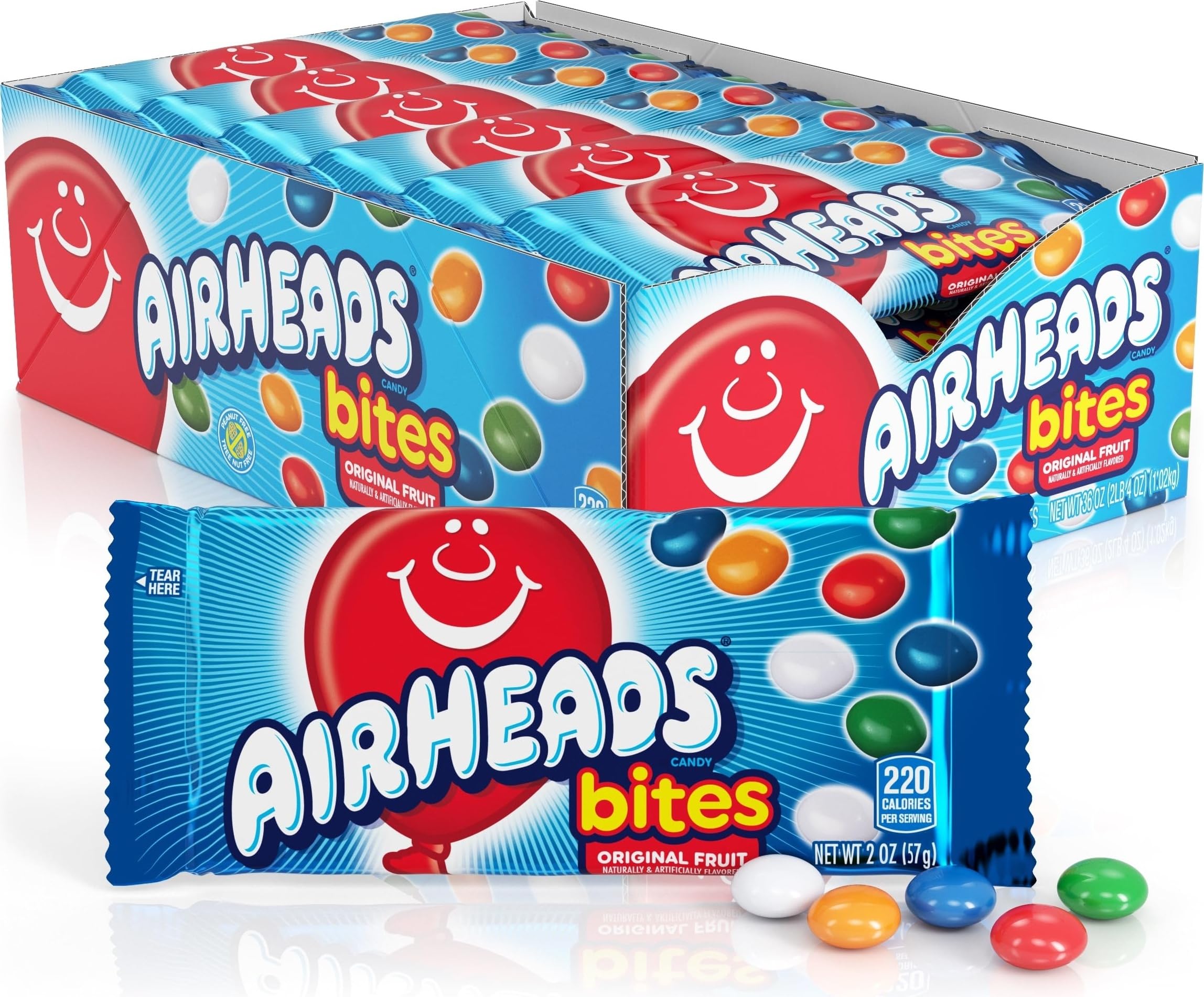 Airheads paquete frontal mostrando diseño y cantidad para identificar el producto