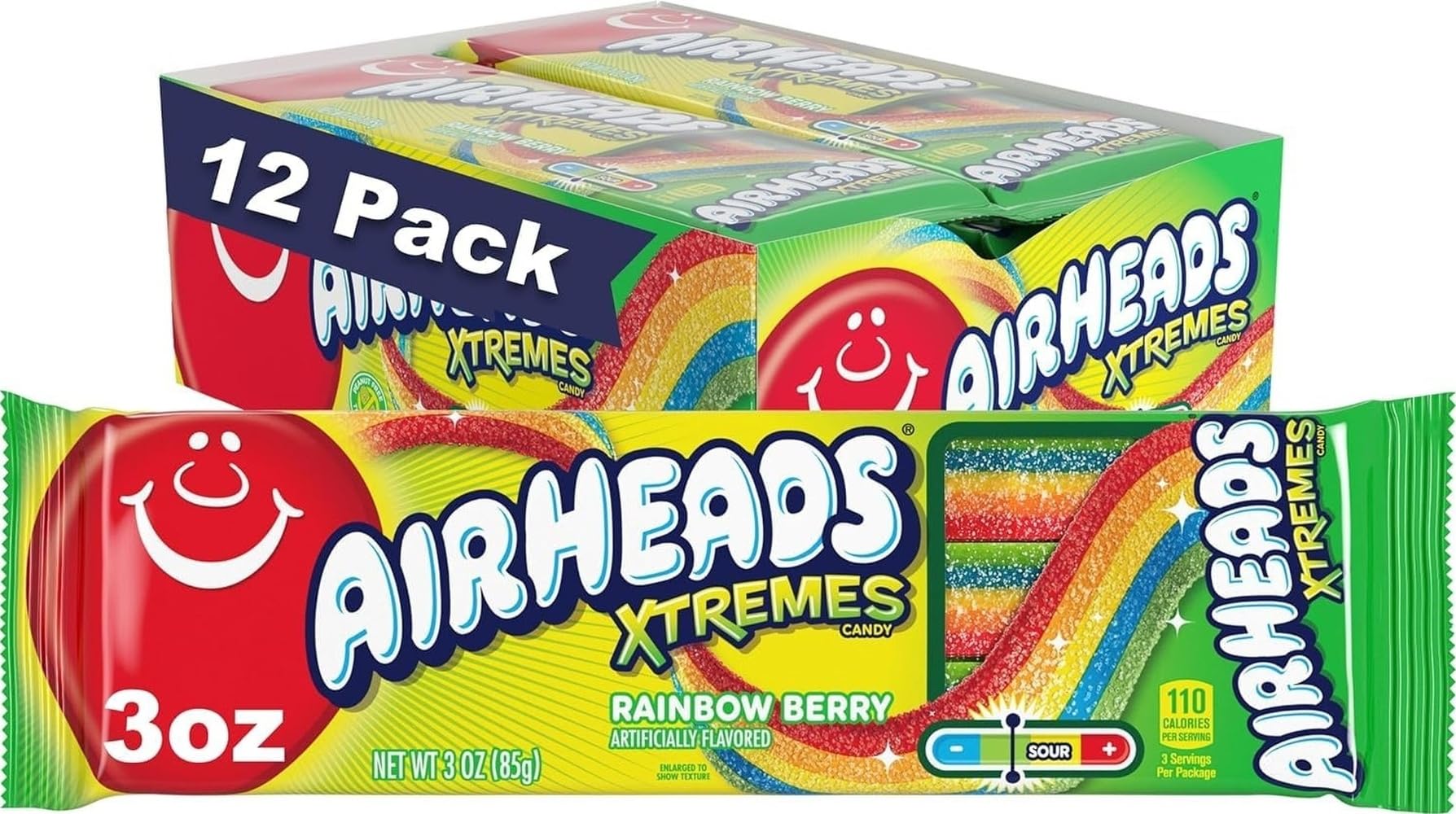 Airheads empaque frontal mostrando diseño vibrante y fácil identificación del producto