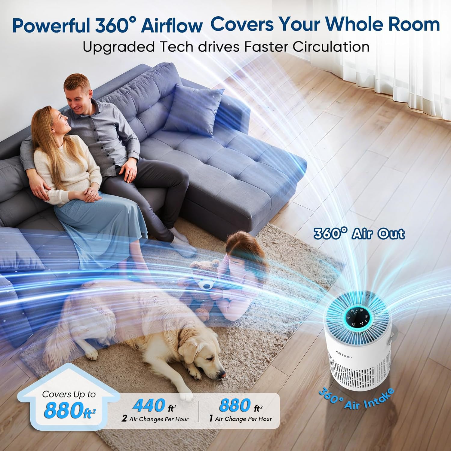 AirHub side view highlighting 360° intake for faster circulation