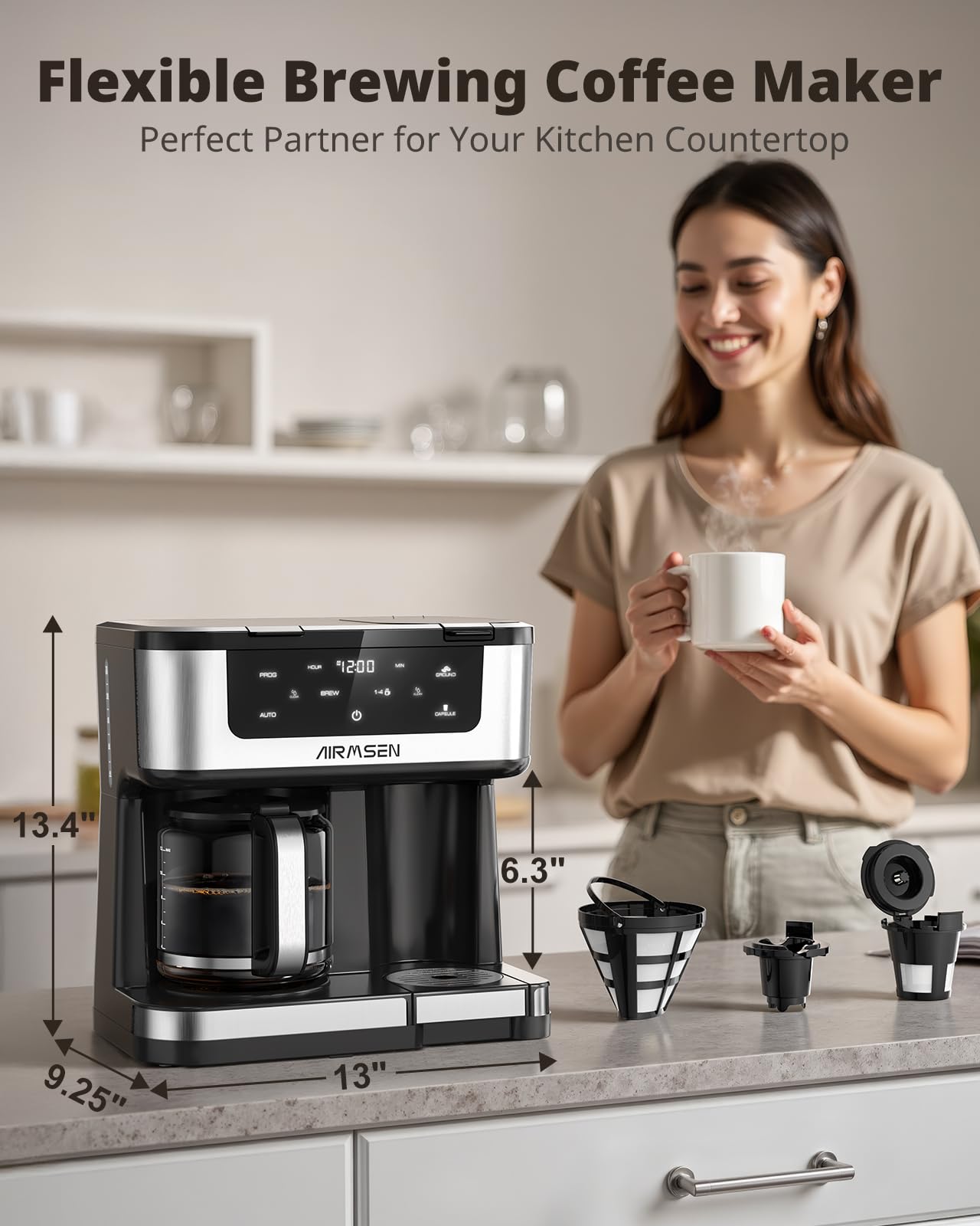 AIRMSEN panel táctil con iconos claros para programar tiempo y tamaño fácilmente