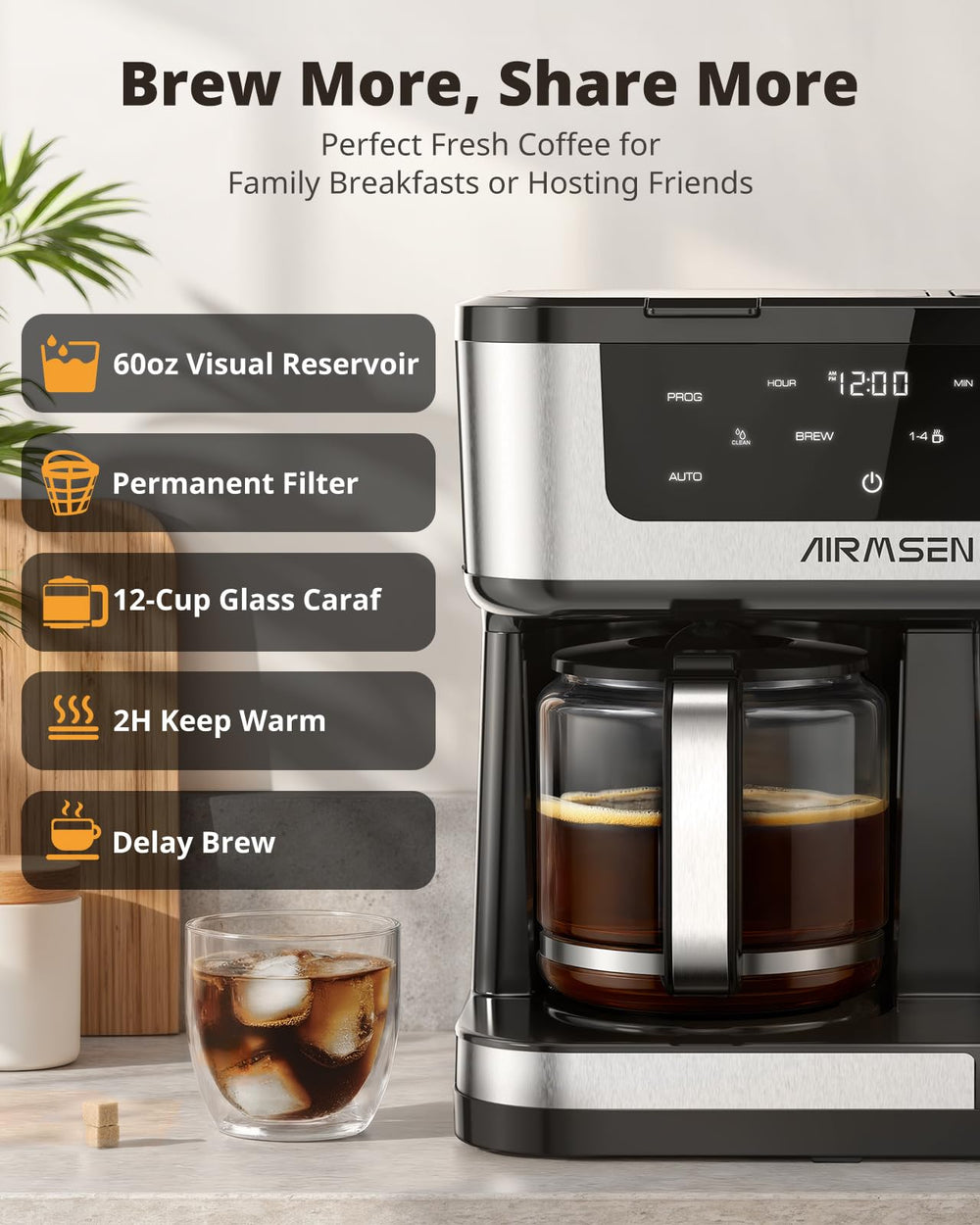 AIRMSEN jarra de vidrio anti goteo vertiendo café caliente sin derrames