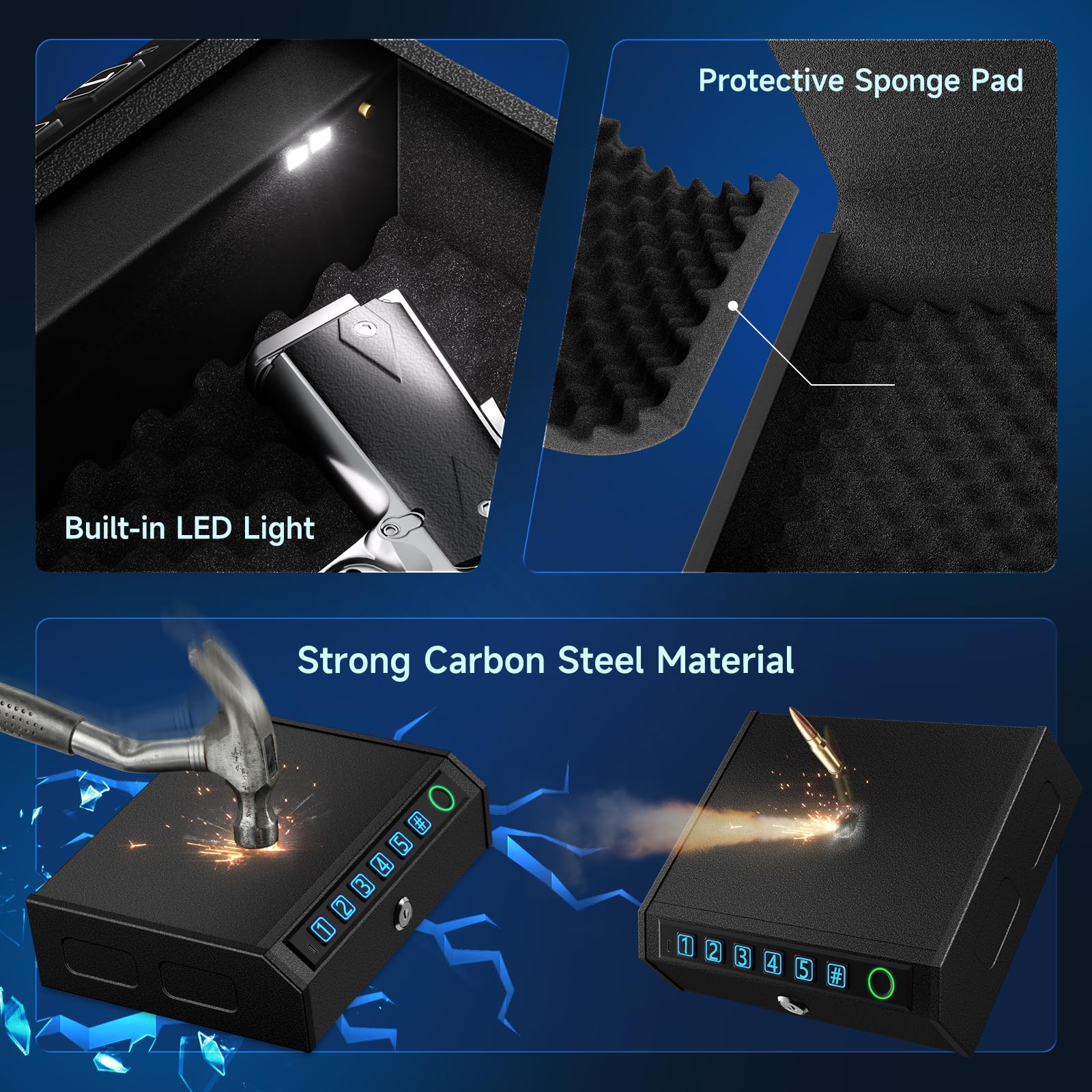 AIRMuch caja abierta con luz LED iluminando pistolas, visibilidad rápida nocturna
