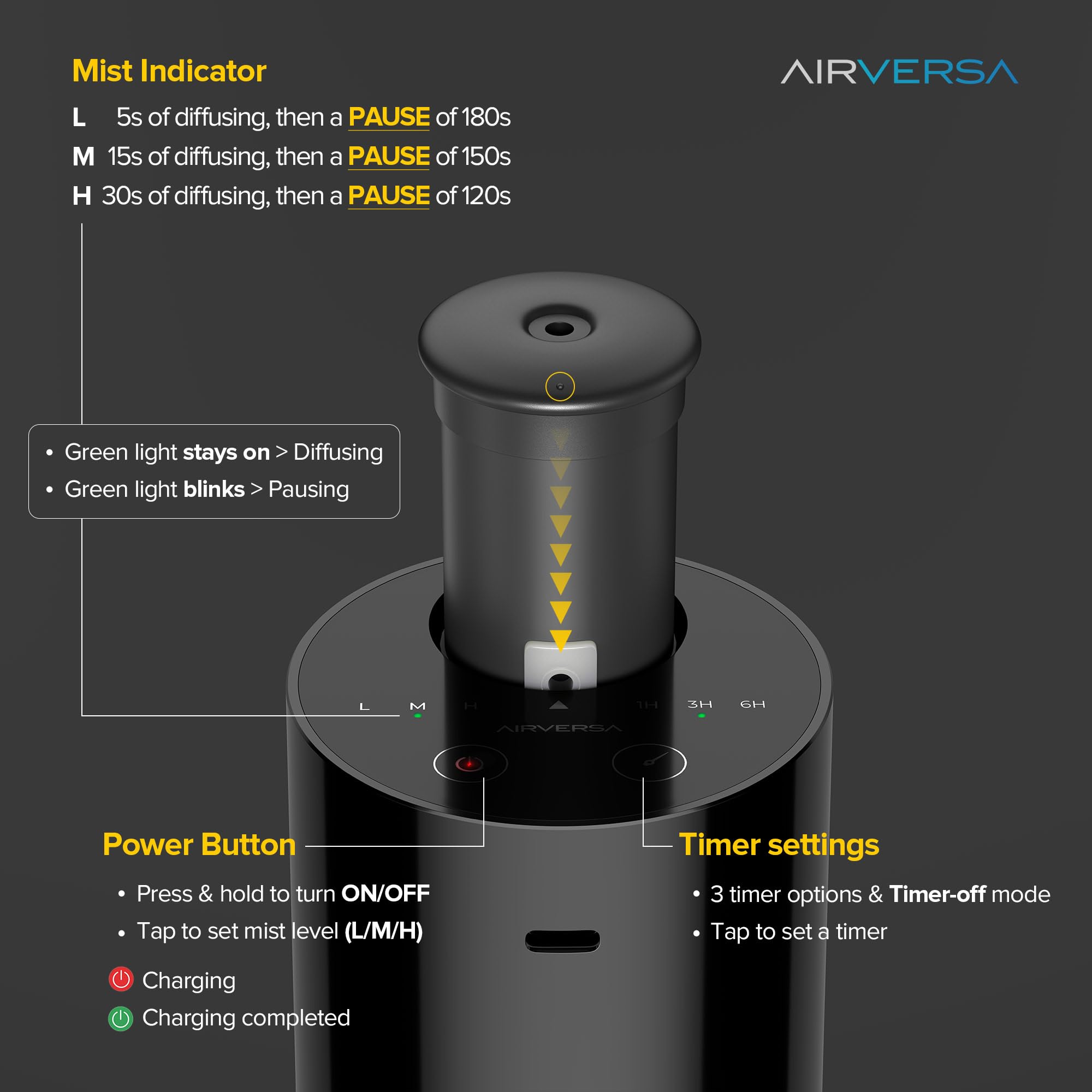 Airversa AN6 comparación tamaño con botella para referencia de escala