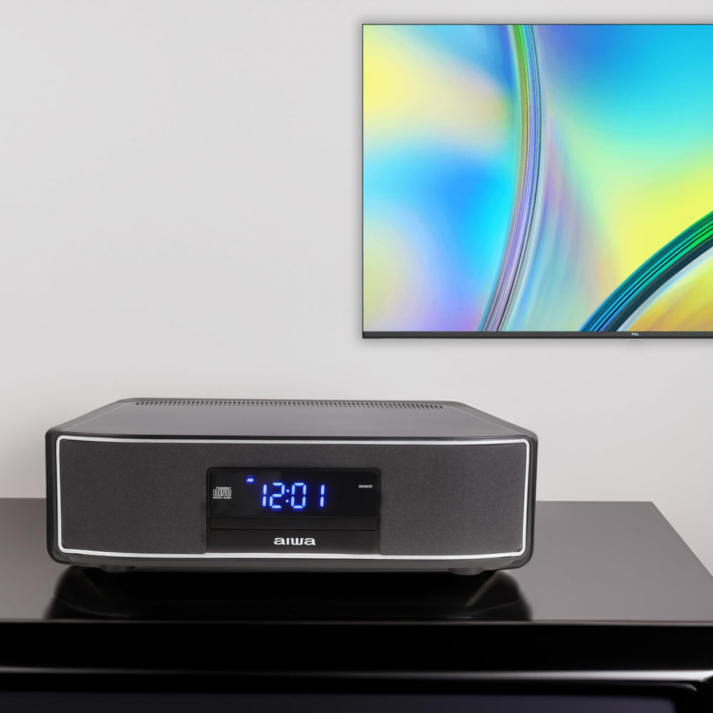 AIWA altavoz sobre mueble con referencia de tamaño, adecuado para salas