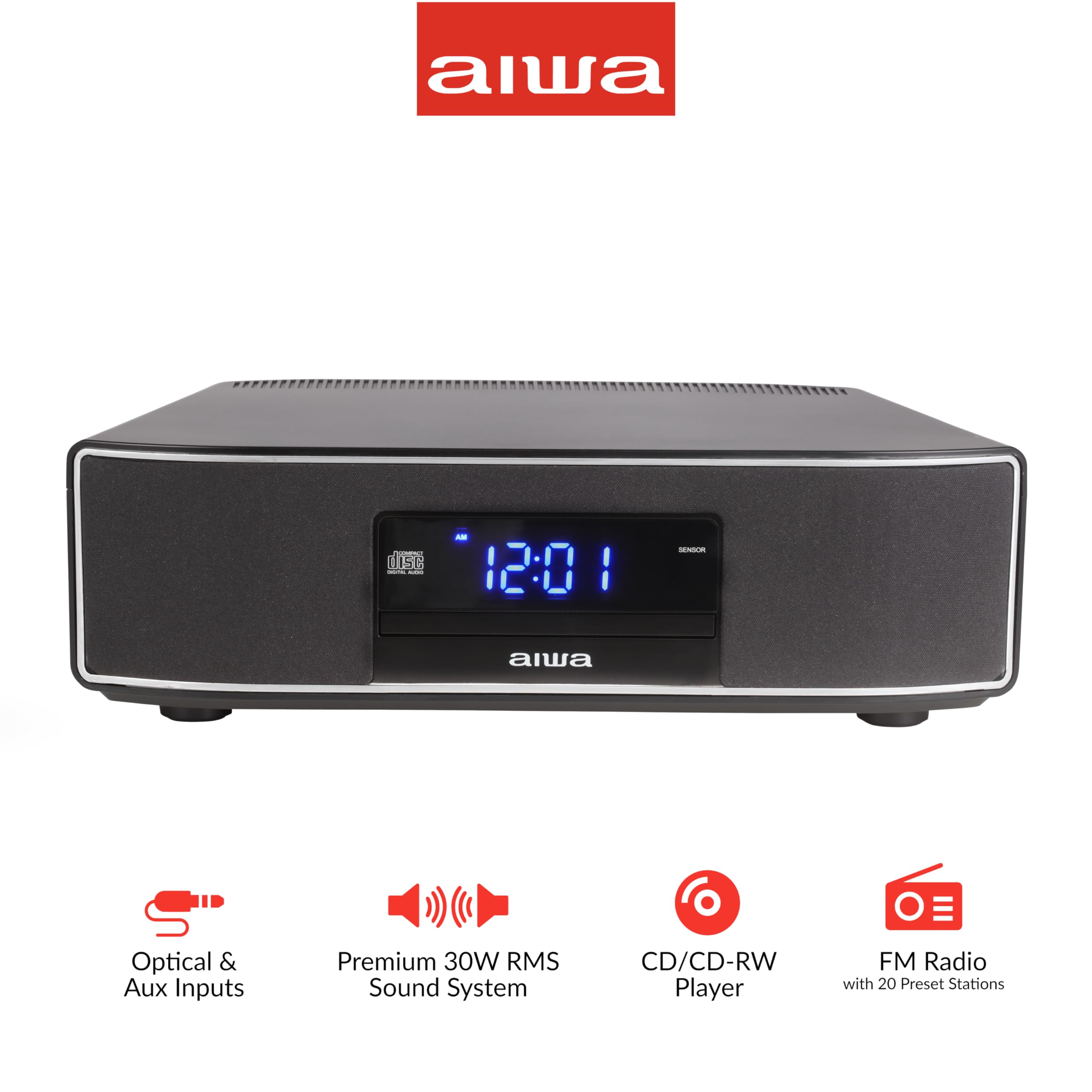 AIWA panel con reproductor CD visible y botones, facilidad de uso