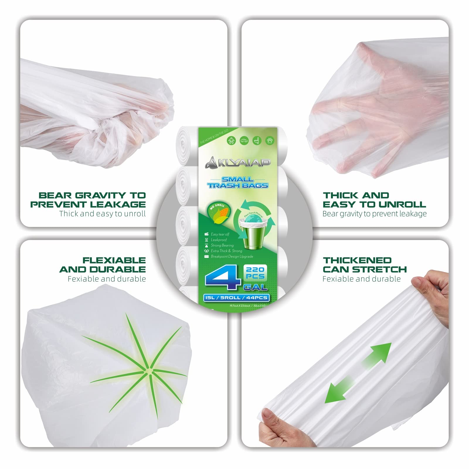 Aklyaiap bolsa instalada en cubo de baño mostrando ajuste seguro y limpieza