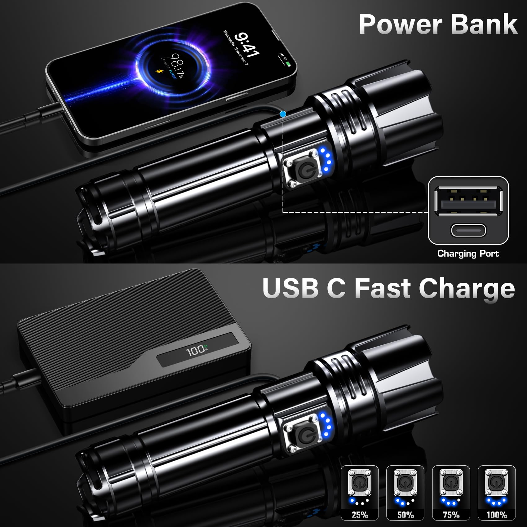 AKNEAR puerto USB-C en primer plano, recarga rápida y conveniente