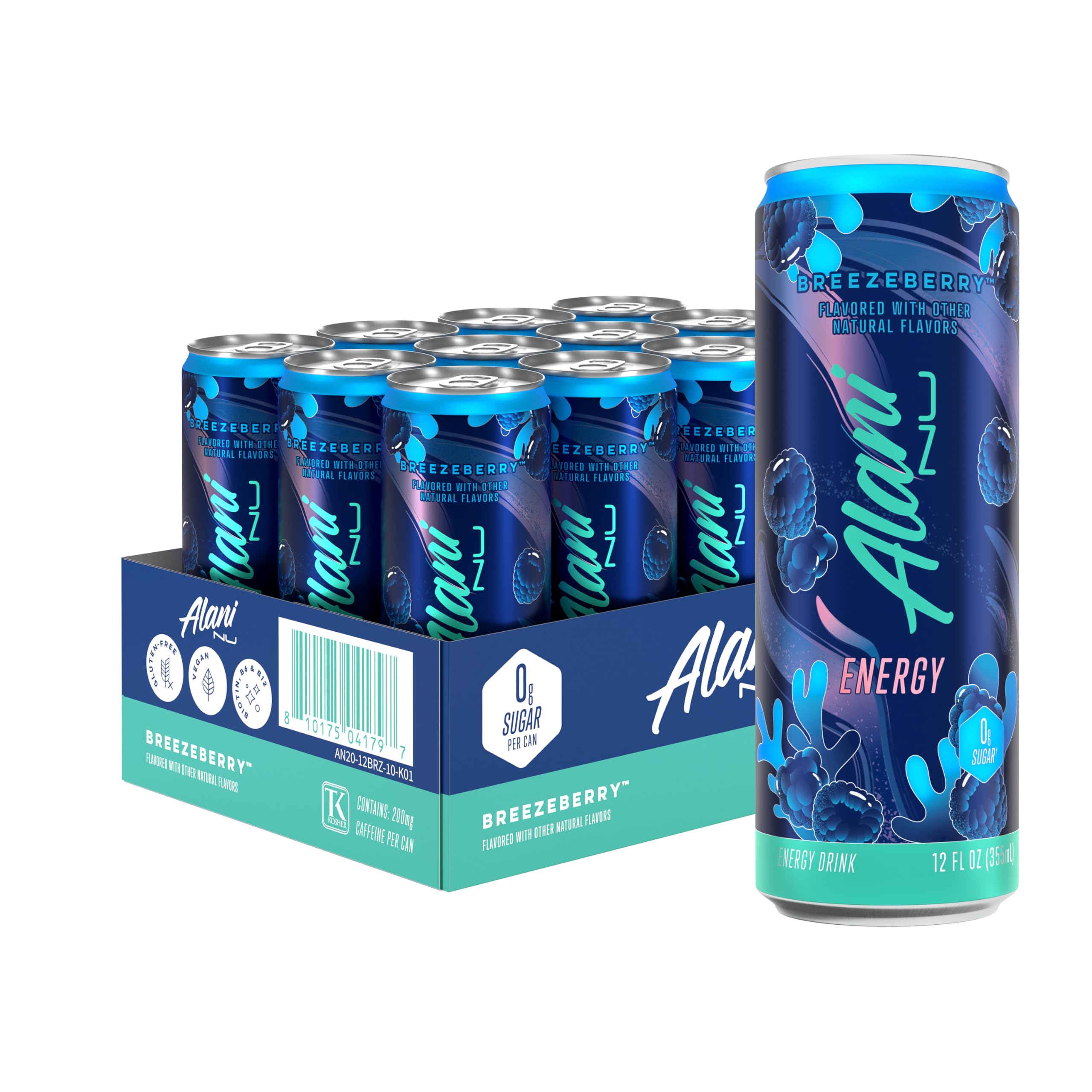 Alani Nu lata Breezeberry vista frontal, presentación clara y refrescante