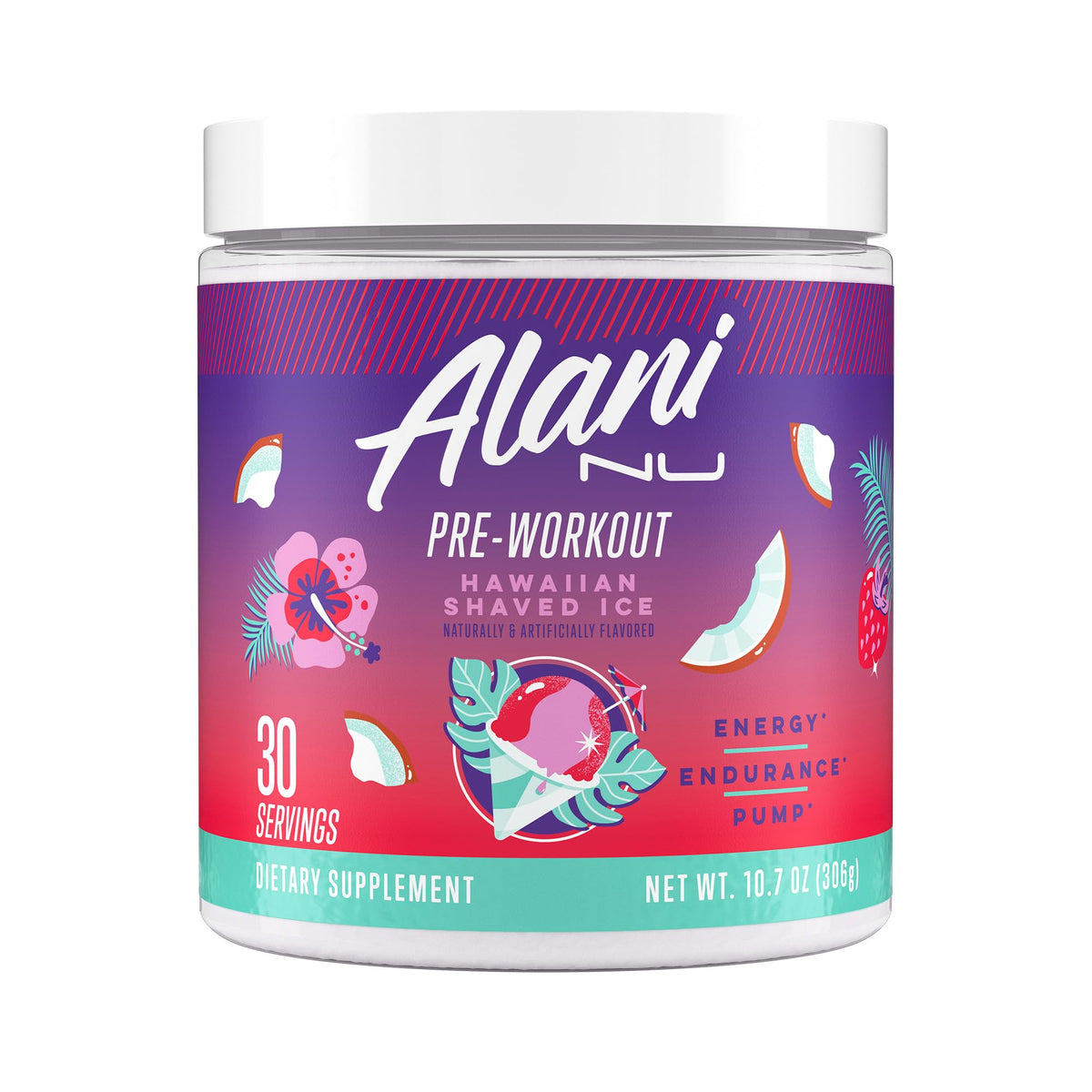 Alani Nu frasco frontal mostrando diseño y tamaño, atrae compradores