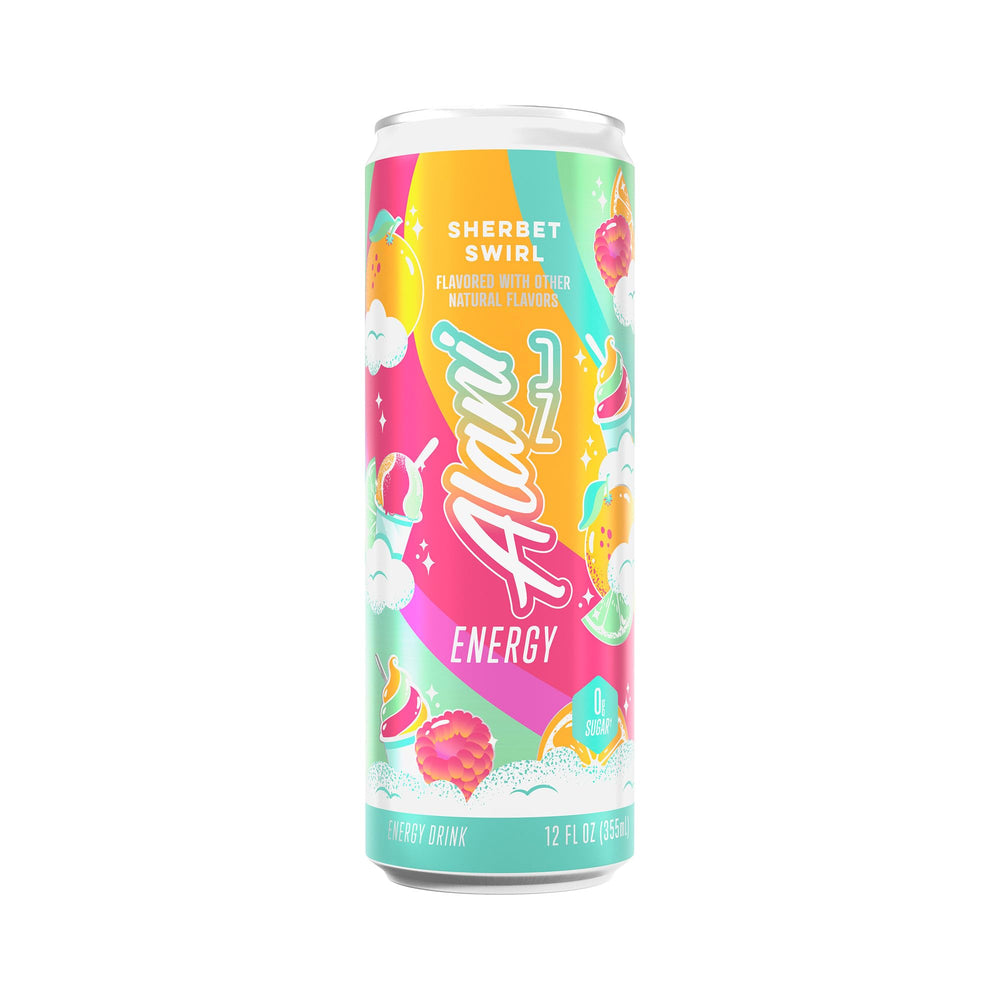 Lata fría de Alani Nu Sherbet Swirl dentro del congelador lista para beber