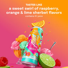 Pack de 12 latas Alani Nu Sherbet Swirl listo para almacenamiento