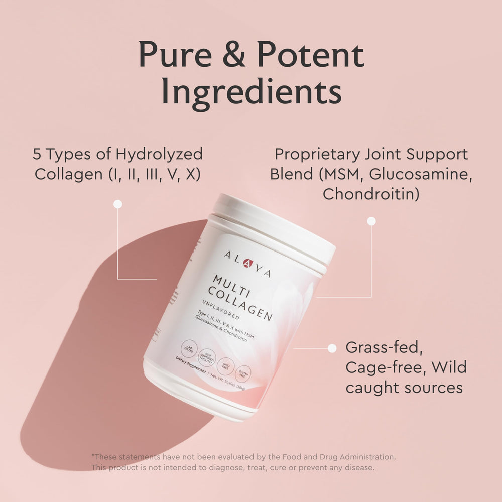 Alaya Naturals detalle de la etiqueta con certificación NSF y lista de ingredientes