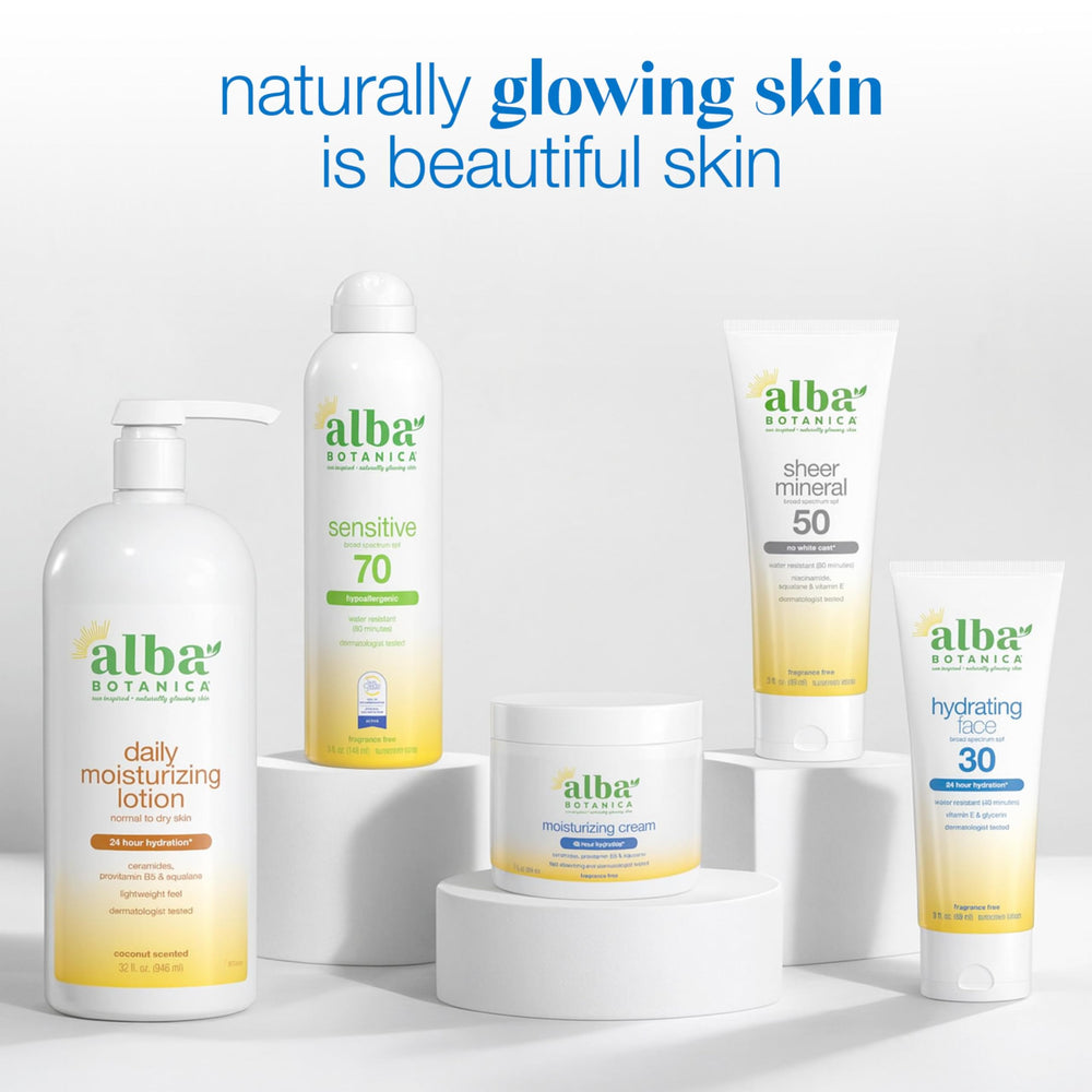 Alba Botanica bottle staged with towel for everyday bathroom routine