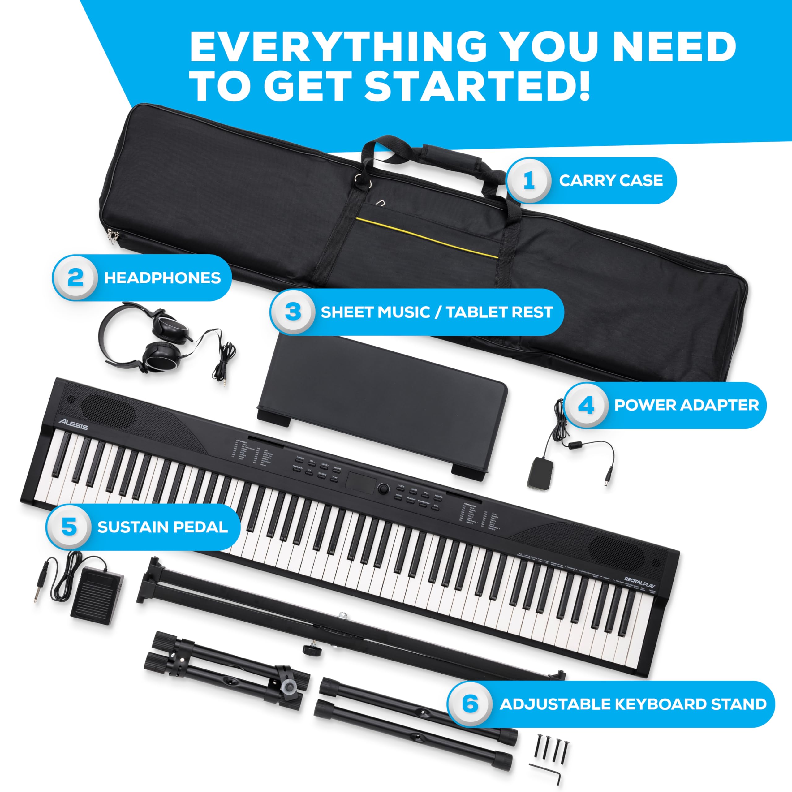 Alesis Recital Play auriculares y pedal de sustain incluidos para práctica privada