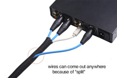 Alex Tech funda en uso sobre escritorio protegiendo cables USB y HDMI