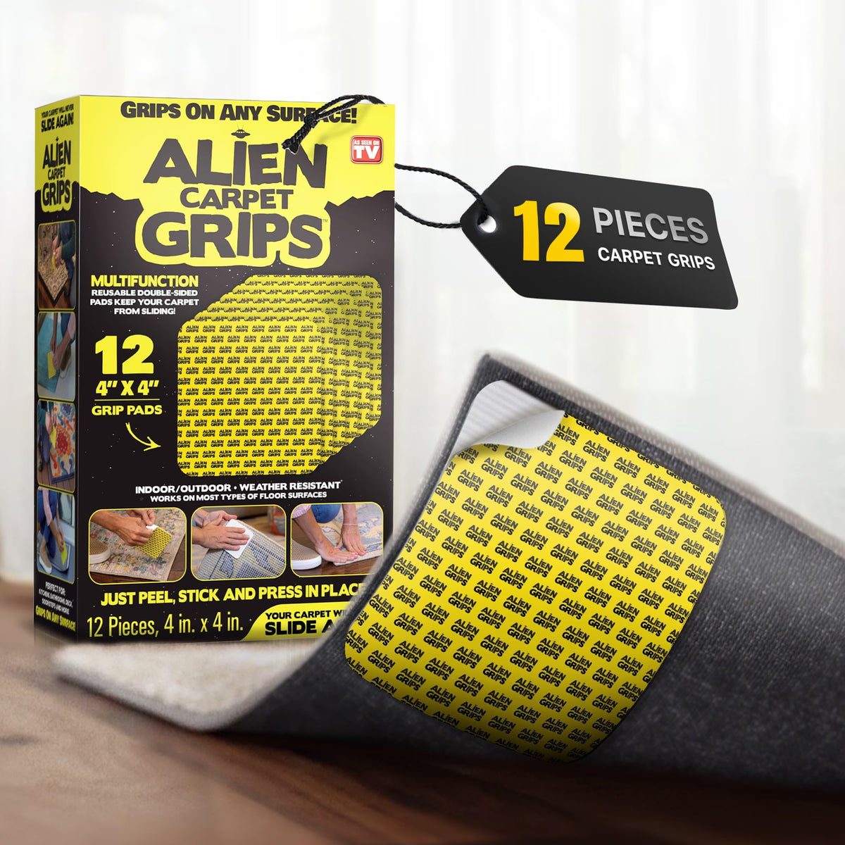 ALIEN TAPE embalaje frontal mostrando las 12 almohadillas y beneficios
