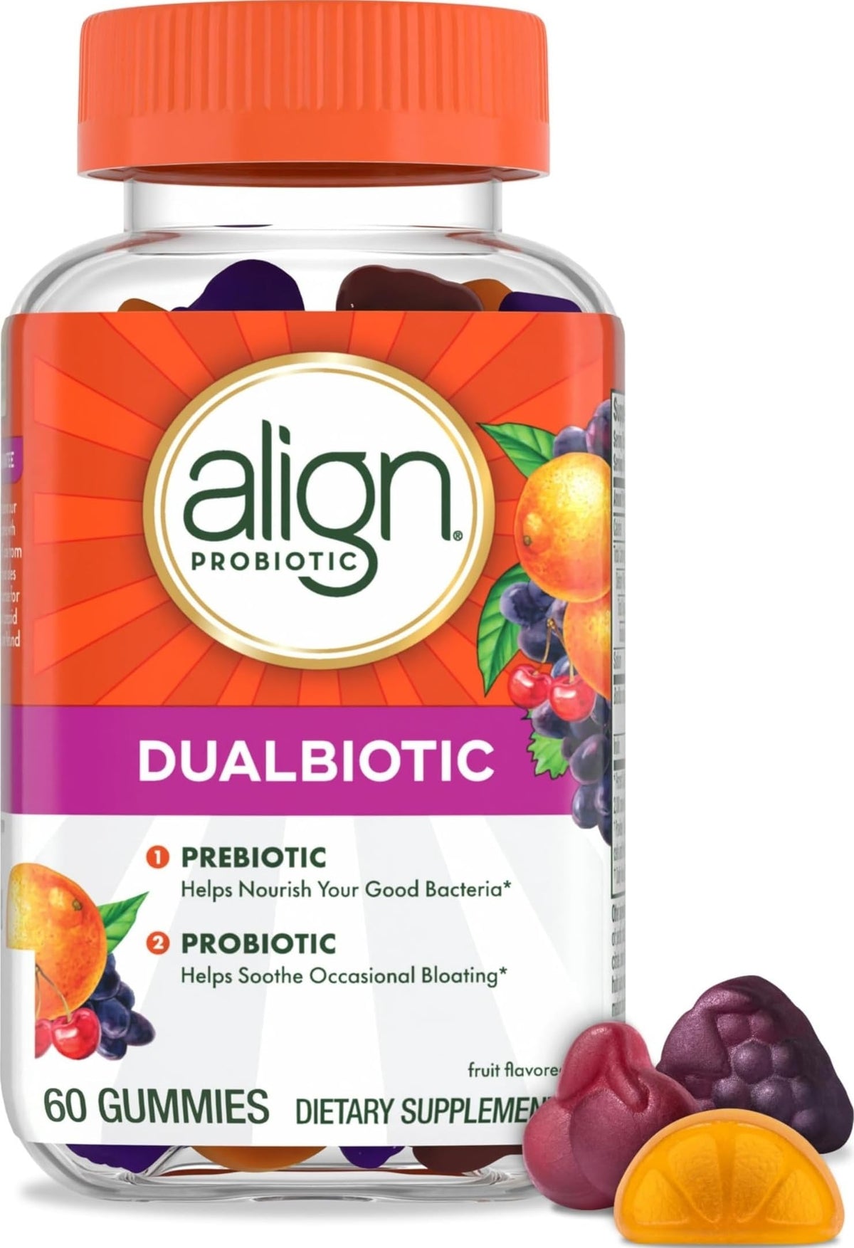 Align frente del envase mostrando 60 gomitas y beneficios digestivos