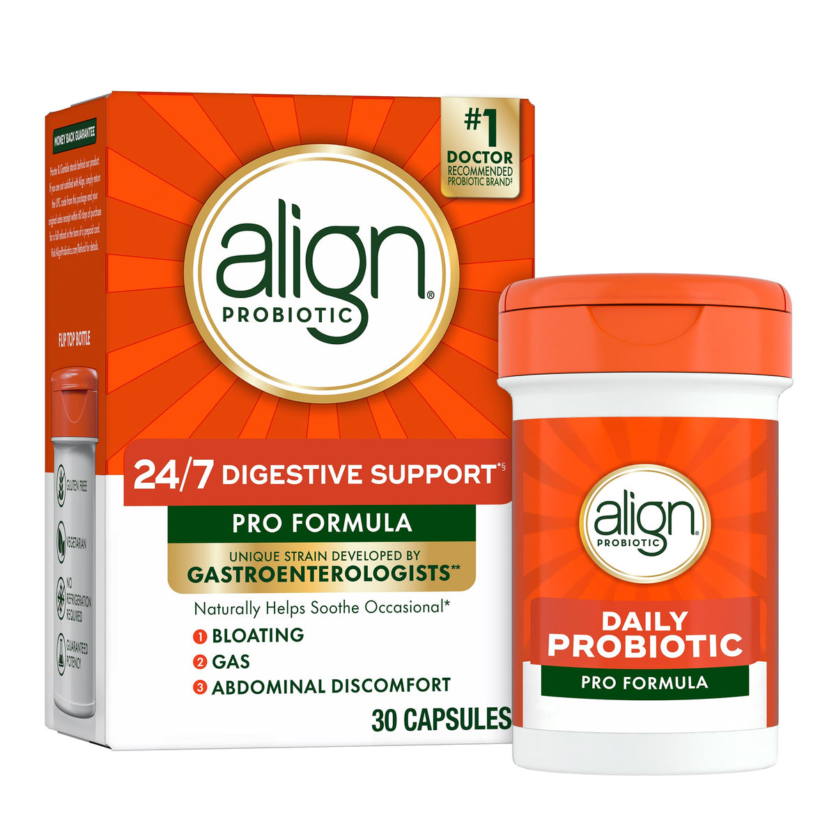 Align frasco frontal mostrando etiqueta clara y beneficio digestivo