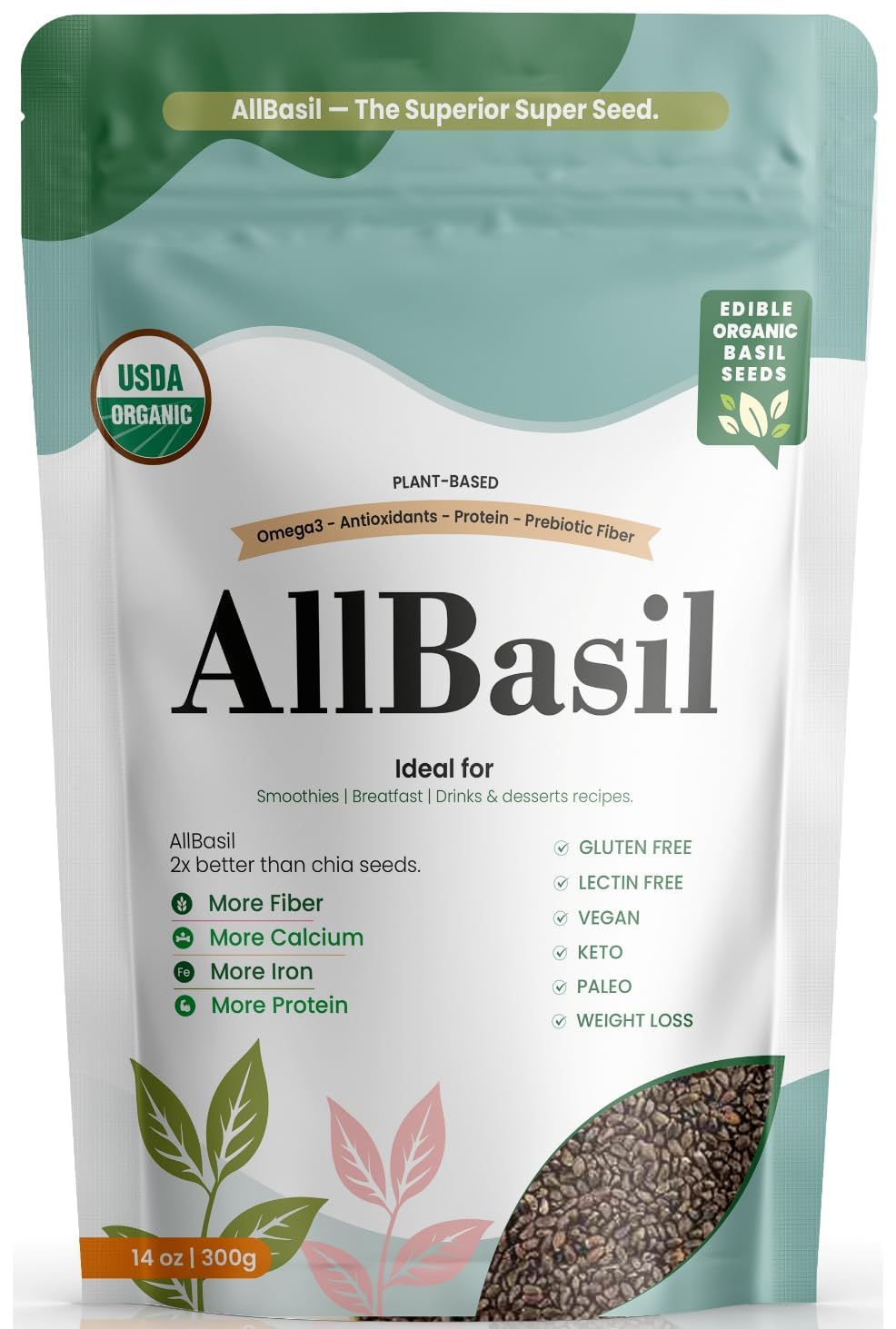 All Basil paquete frontal mostrando tamaño y sellado, ideal para despensa