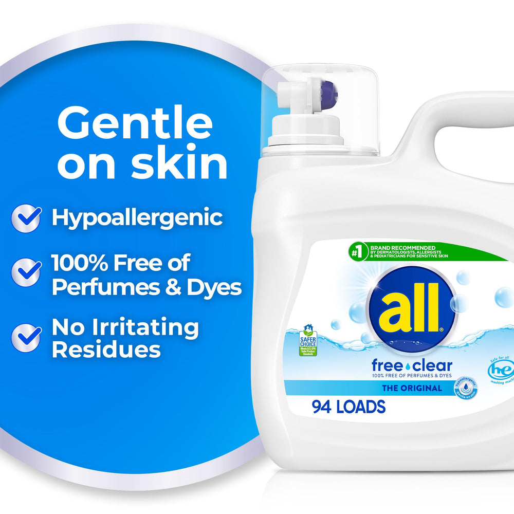 all Free Clear en lavandería familiar, solución sin fragancia