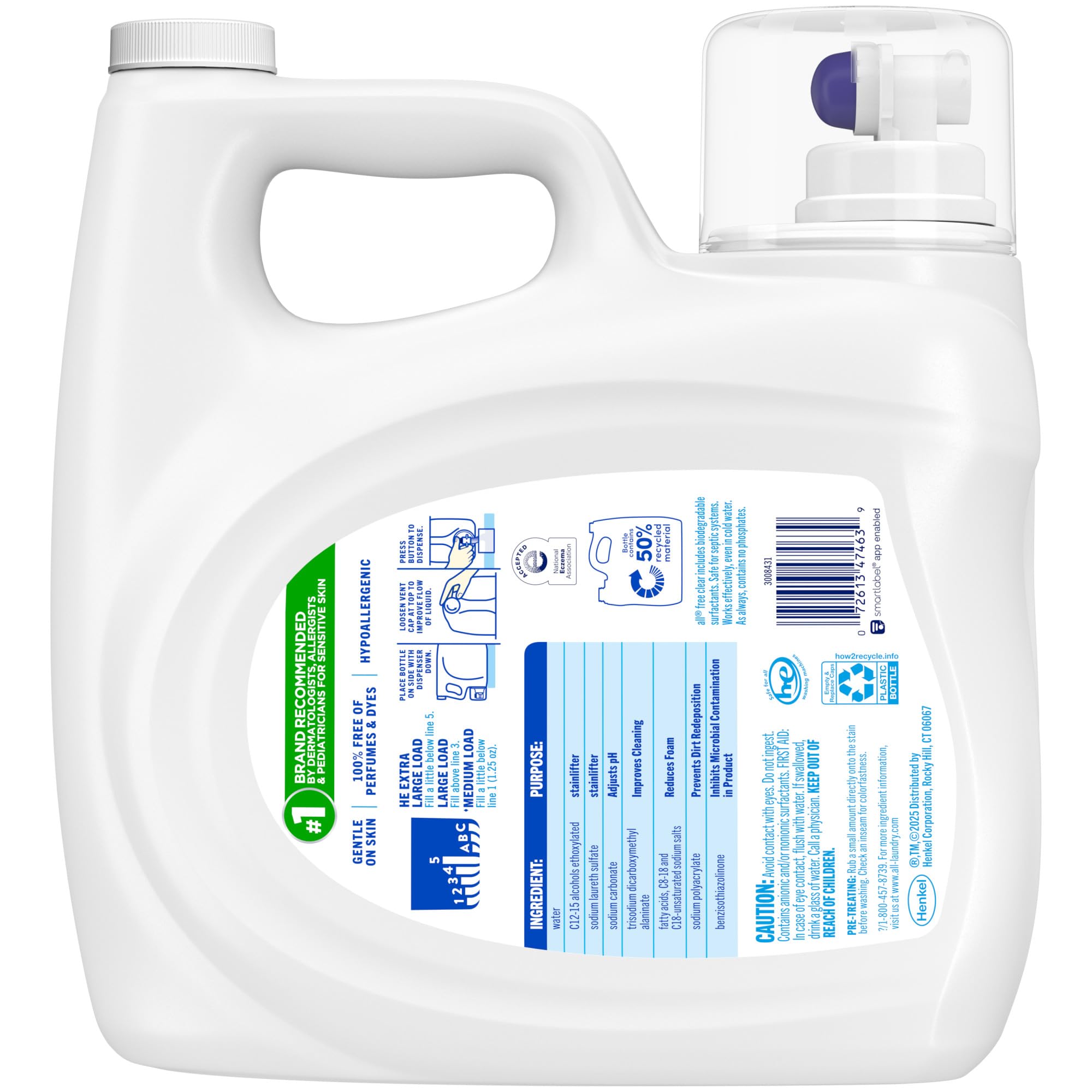 all Free Clear etiqueta con información del producto y uso seguro