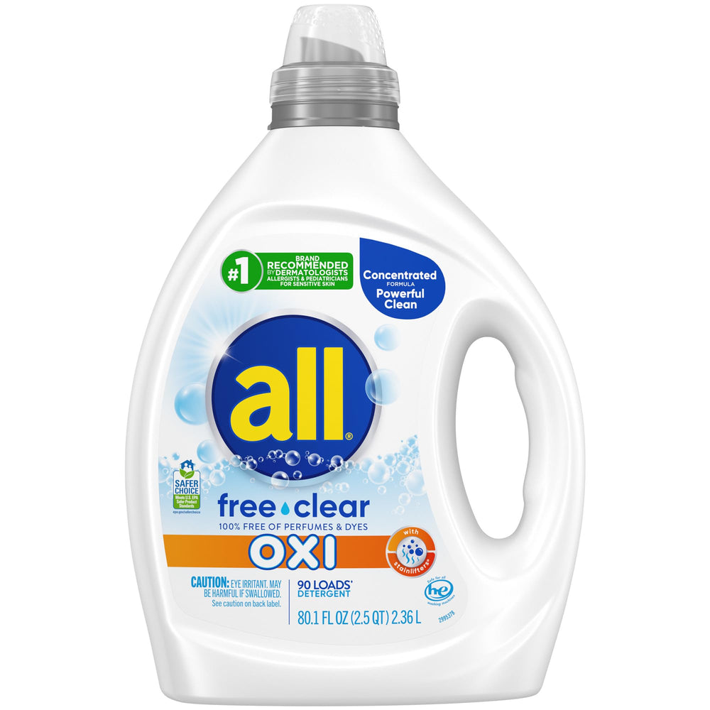 all free clear vista frontal de la botella beneficio limpieza eficaz sin fragancia