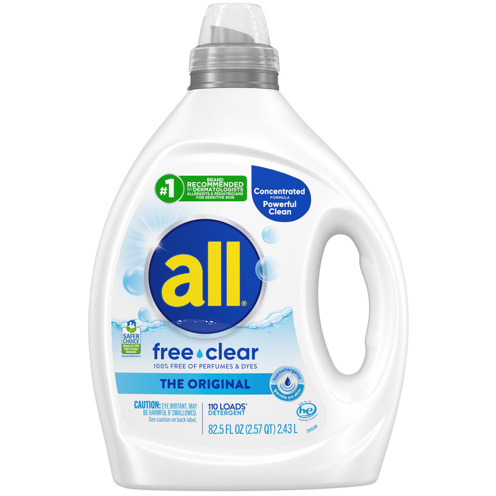 all free clear envase frontal mostrando etiqueta y beneficio piel sensible