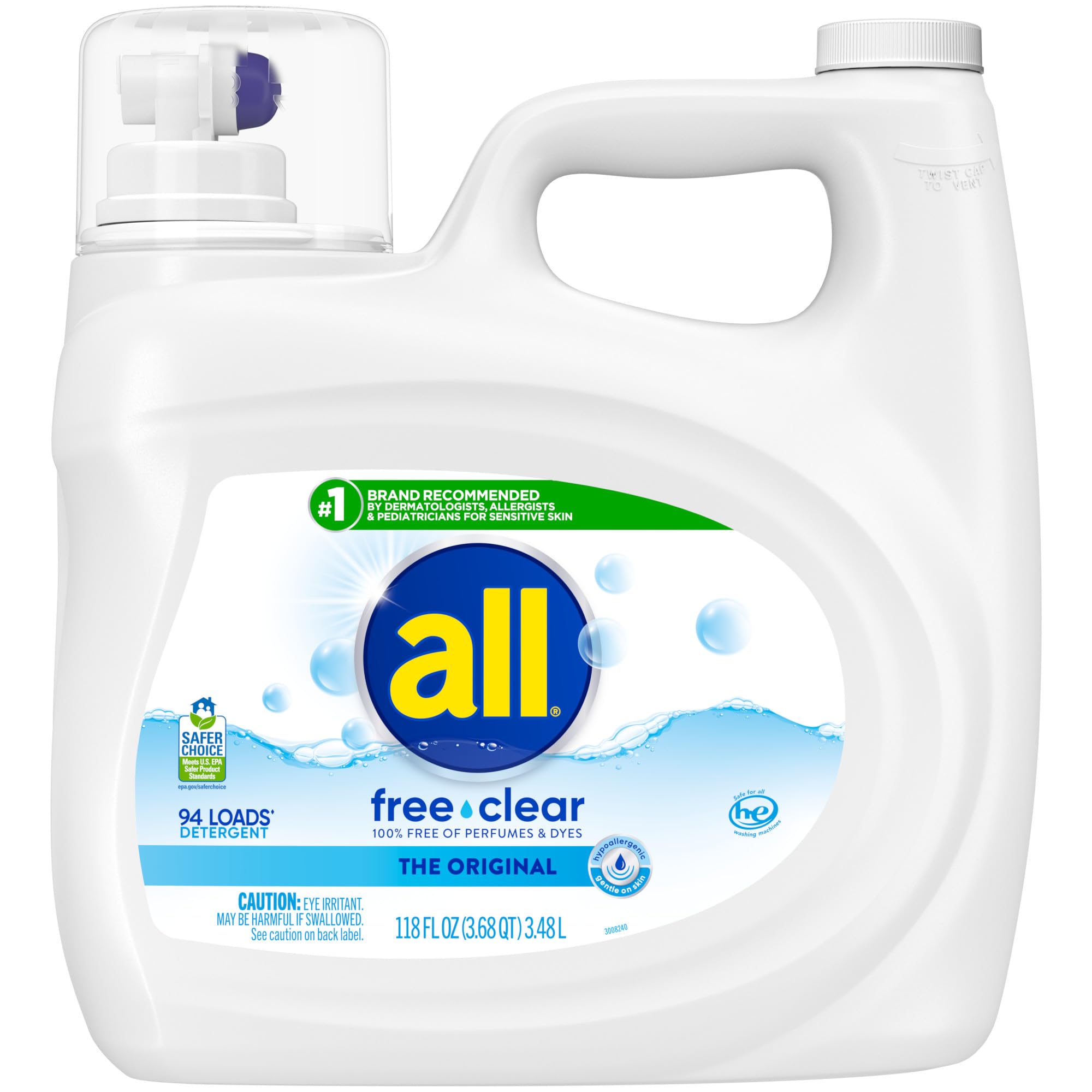 all frente del envase 118 oz mostrando tamaño y diseño práctico