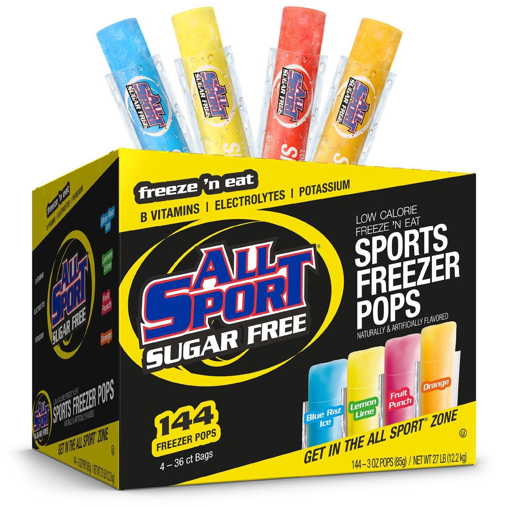 All Sport imagen frontal del empaque que muestra 144 barras y beneficios