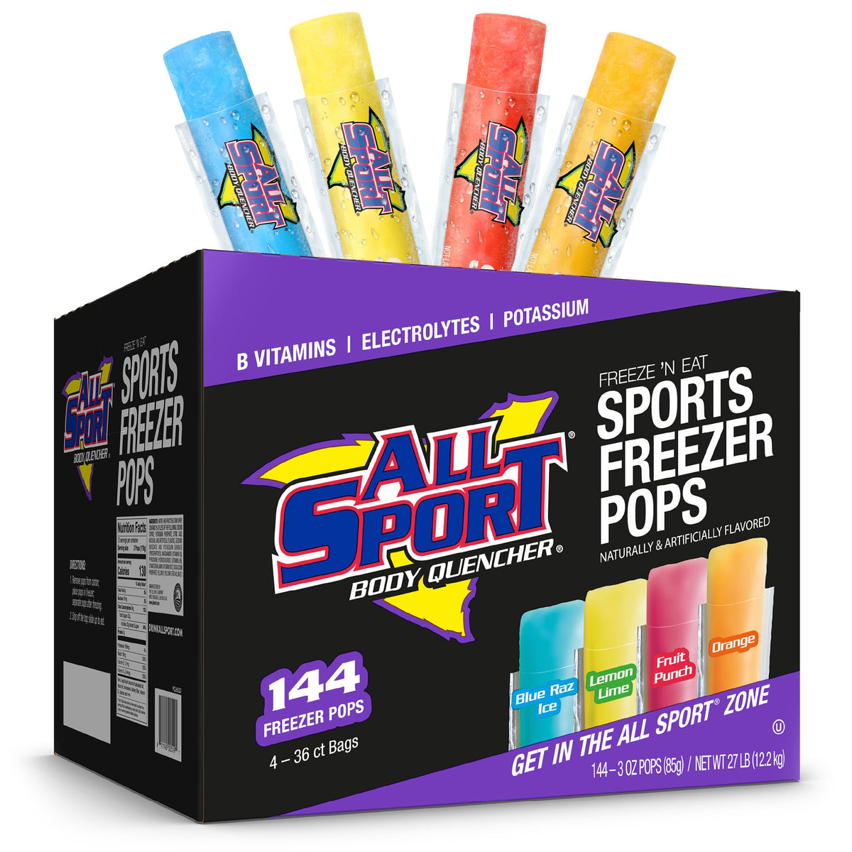 All Sport paleta frontal del paquete mostrando variedad y frescura