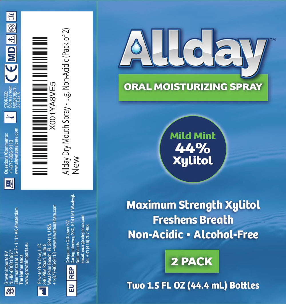 Allday spray en uso aplicando rápida humectación y frescura a la boca