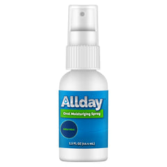 Allday pack frontal de cuatro sprays para boca seca mostrando diseño y tamaño práctico