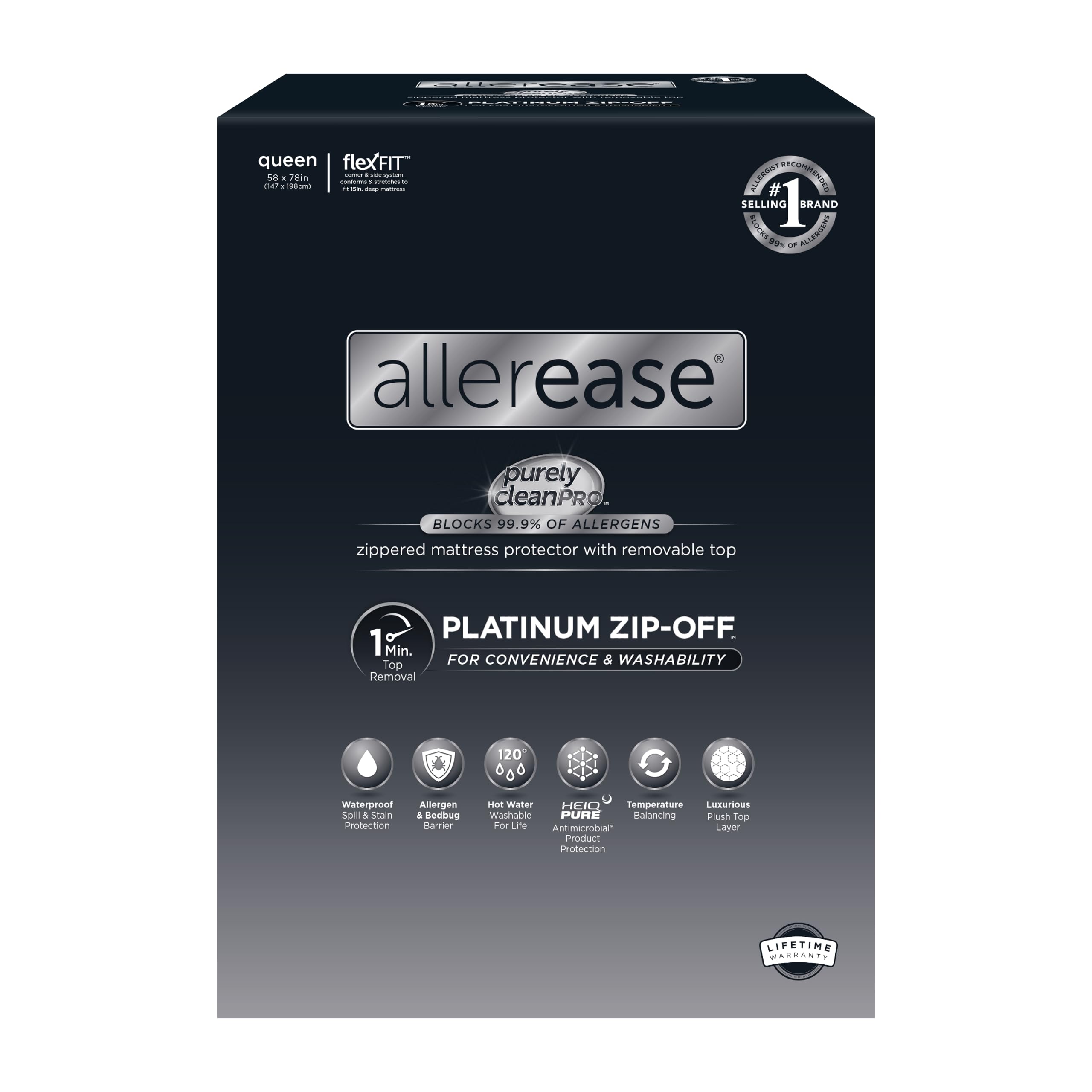 Aller-Ease protector frente del empaque muestra diseño y tamaño
