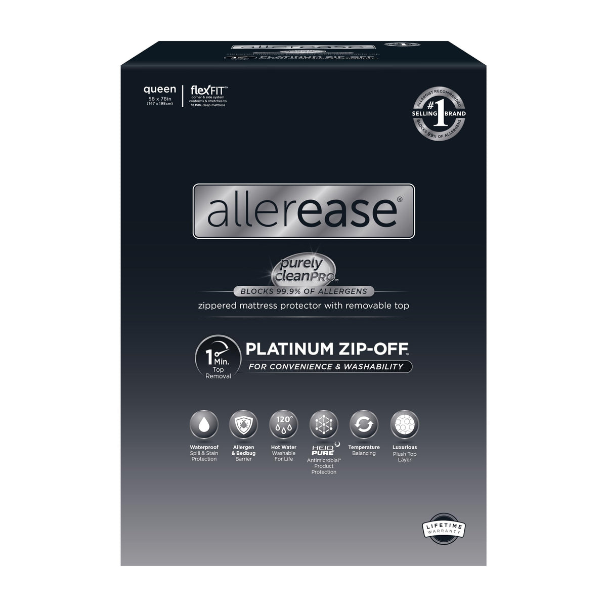 Aller-Ease protector frente del empaque muestra diseño y tamaño