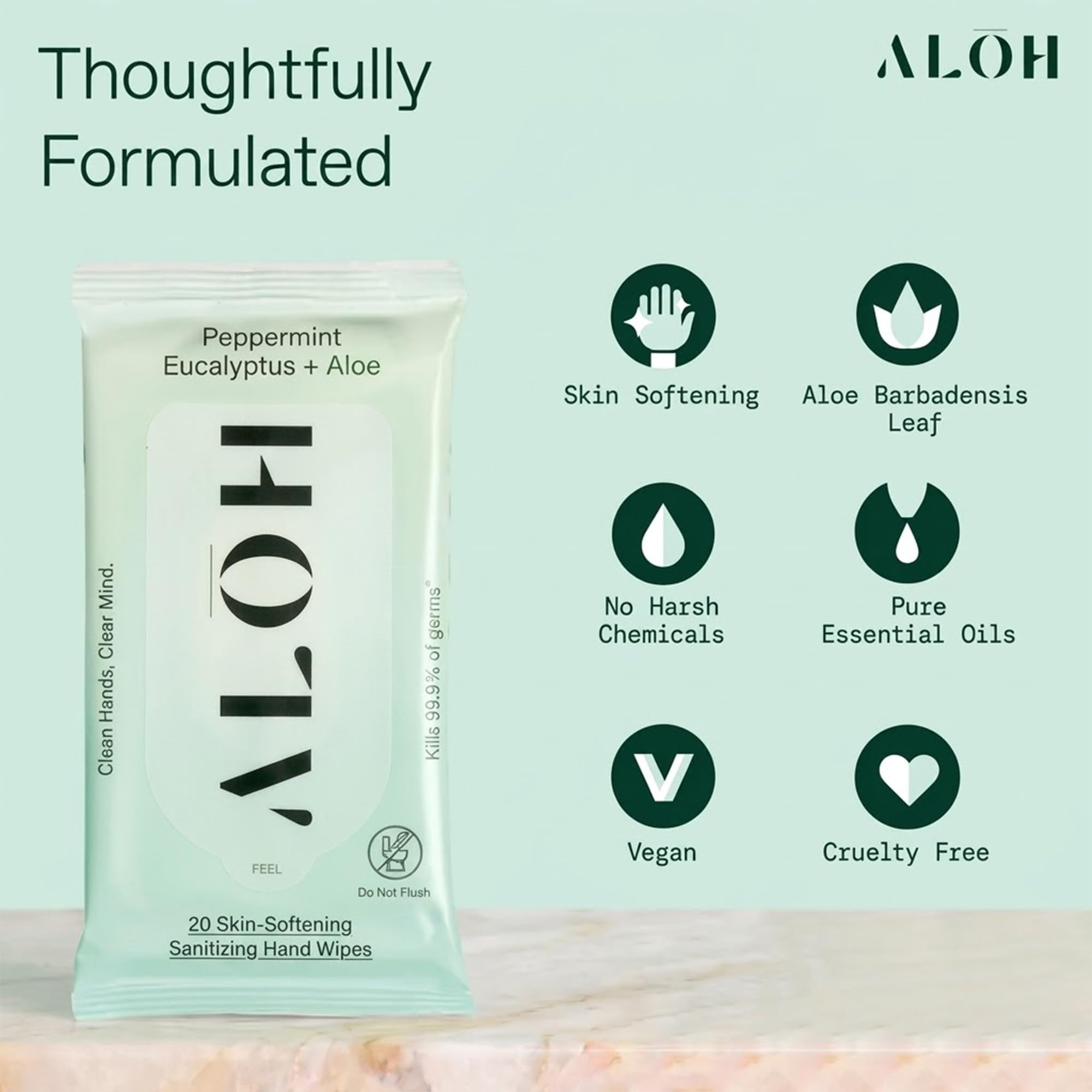 ALŌ ingredientes aloe y menta ilustrados para hidratación y frescura