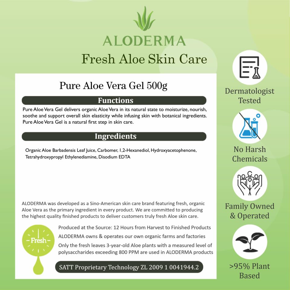 Aloderma etiqueta con certificaciones orgánicas ECOCERT y USDA