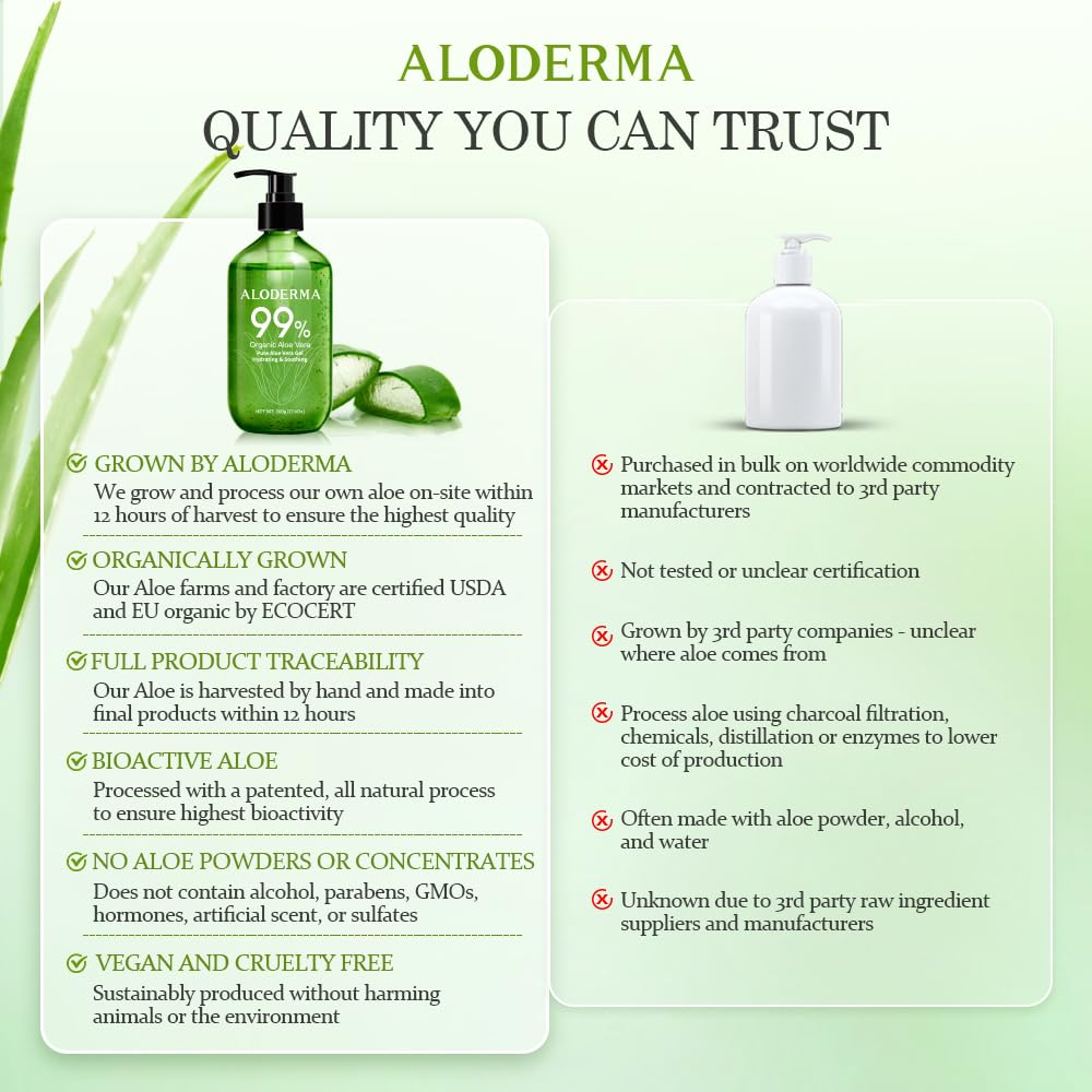 Aloderma hojas de aloe recién cosechadas procesadas en 12 horas