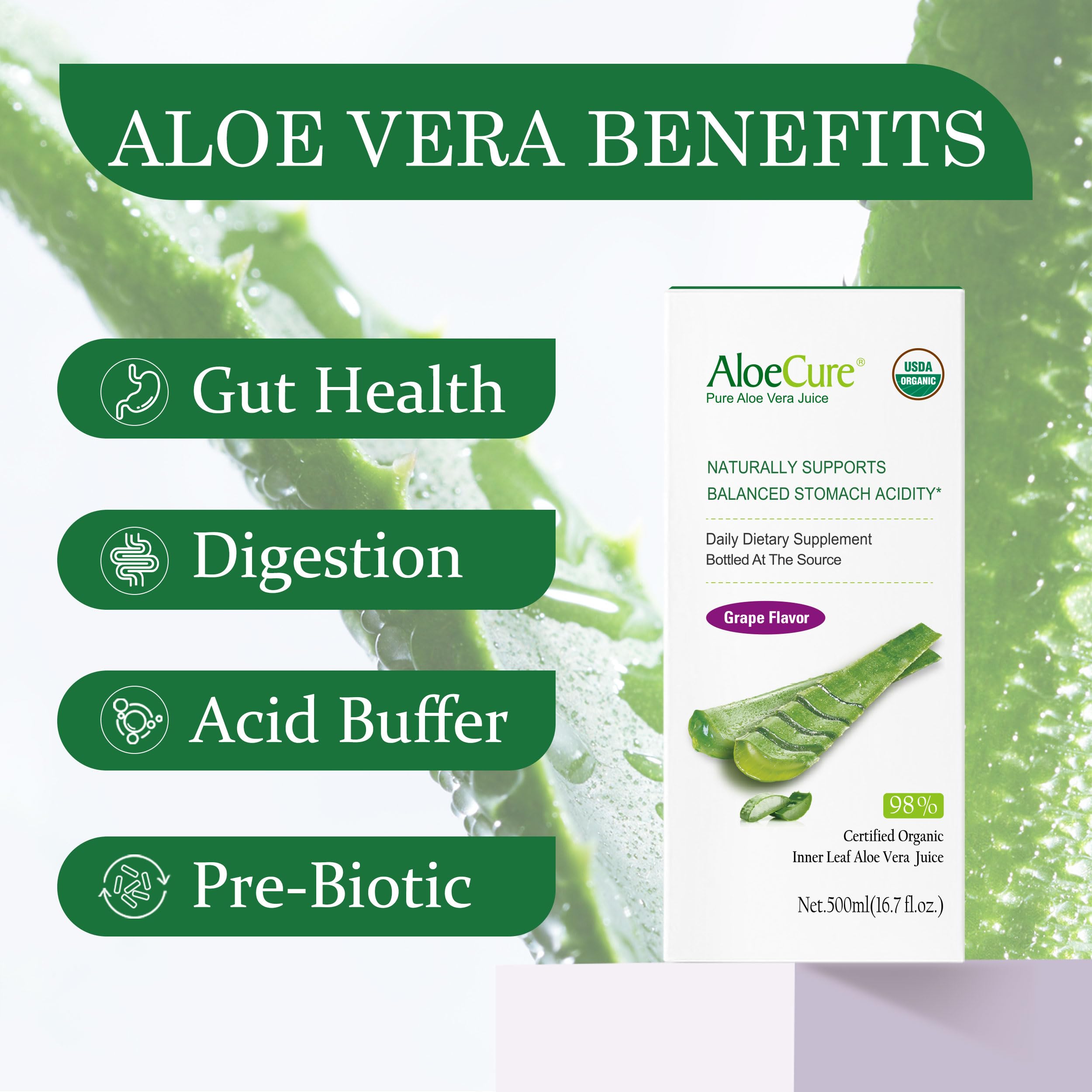 AloeCure textura cercana del jugo de aloe para ver pureza y gel