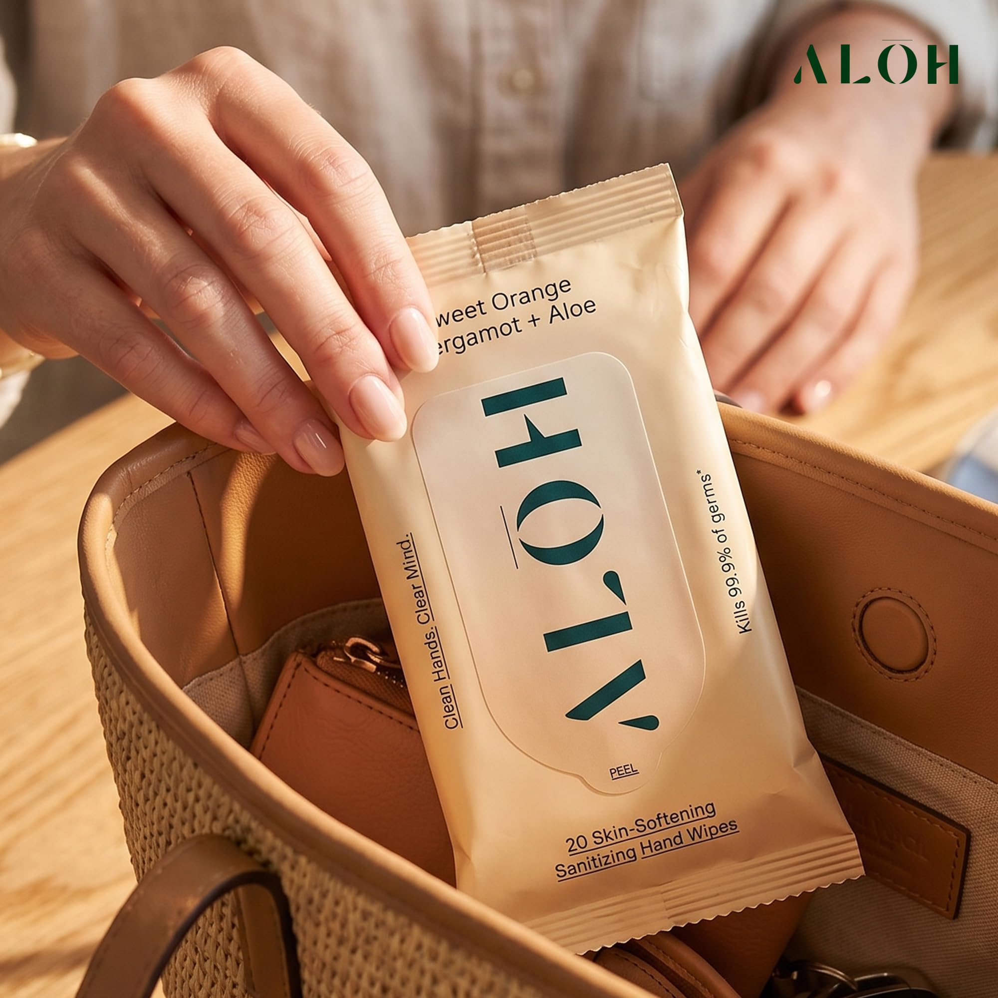 ALŌH paquete dentro de un bolso, ideal para viajes y salidas diarias