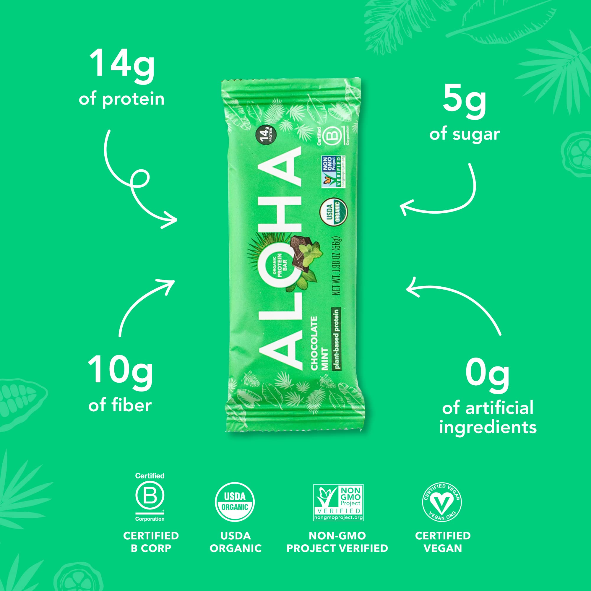 ALOHA primer plano textura de la barra con chocolate y menta saludable