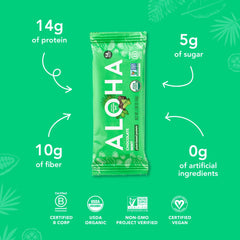 ALOHA primer plano textura de la barra con chocolate y menta saludable