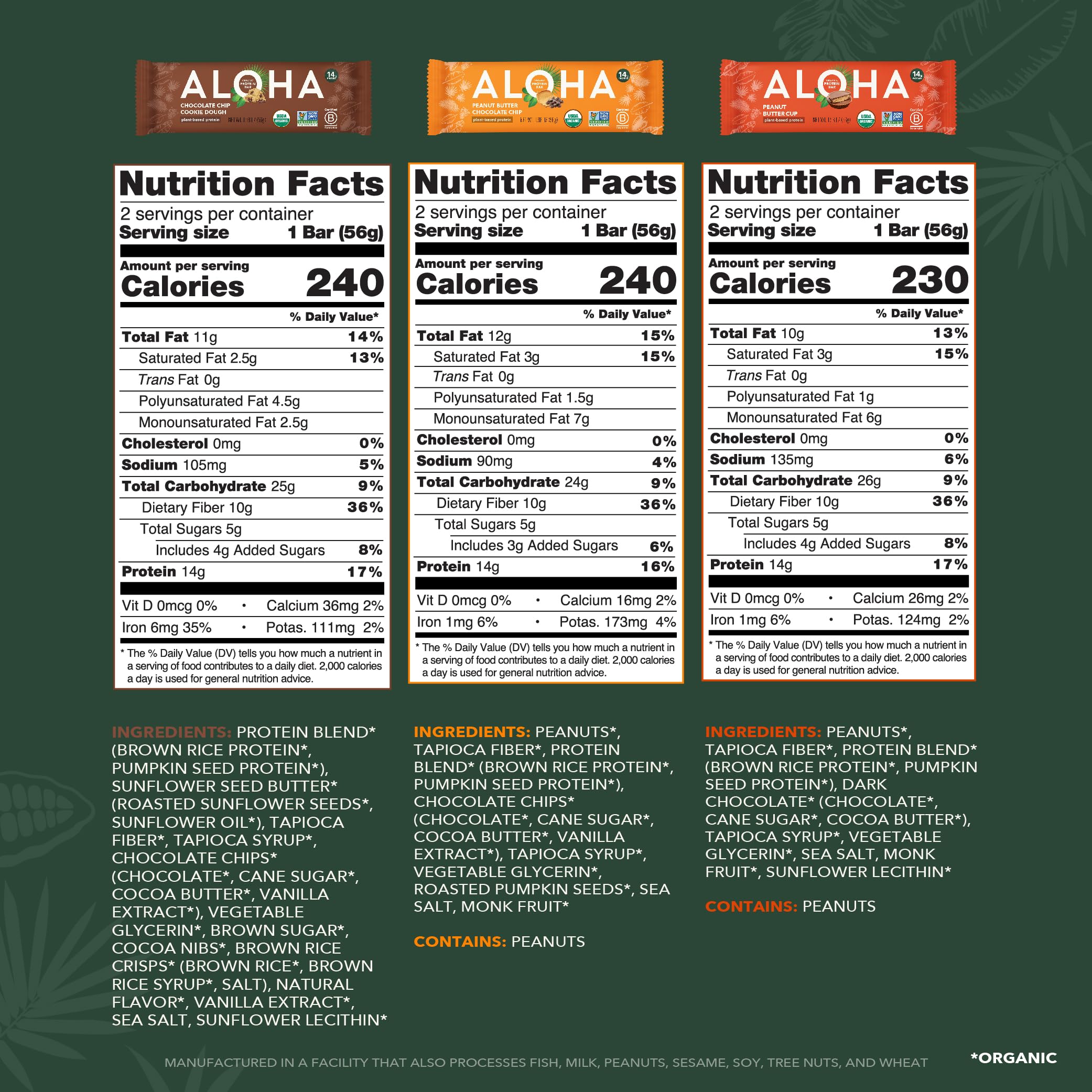 ALOHA primer plano de la textura de la barra que resalta ingredientes orgánicos visibles