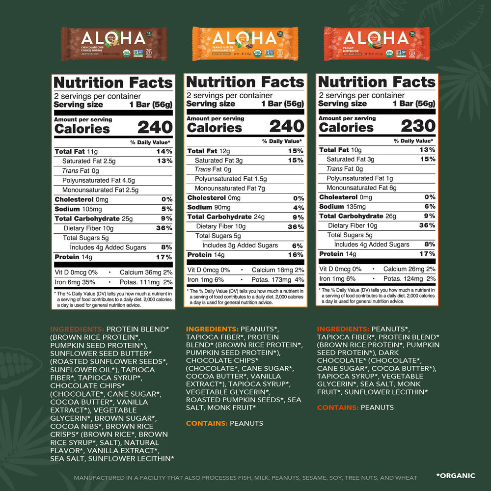 ALOHA primer plano de la textura de la barra que resalta ingredientes orgánicos visibles