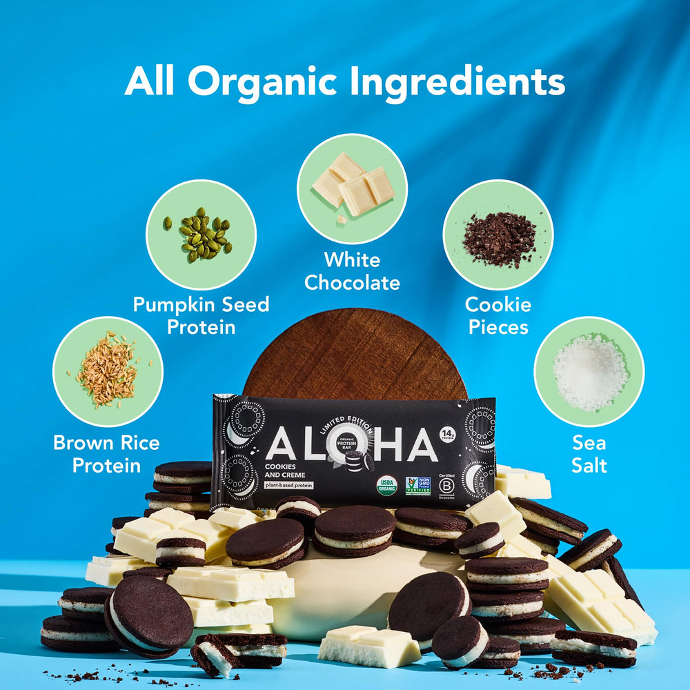 ALOHA barra cortada revela interior proteico y fibra, nutrición visible y real