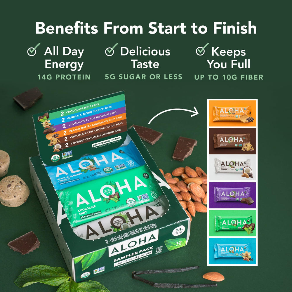 ALOHA caja abierta con las seis variedades visibles para descubrir sabores