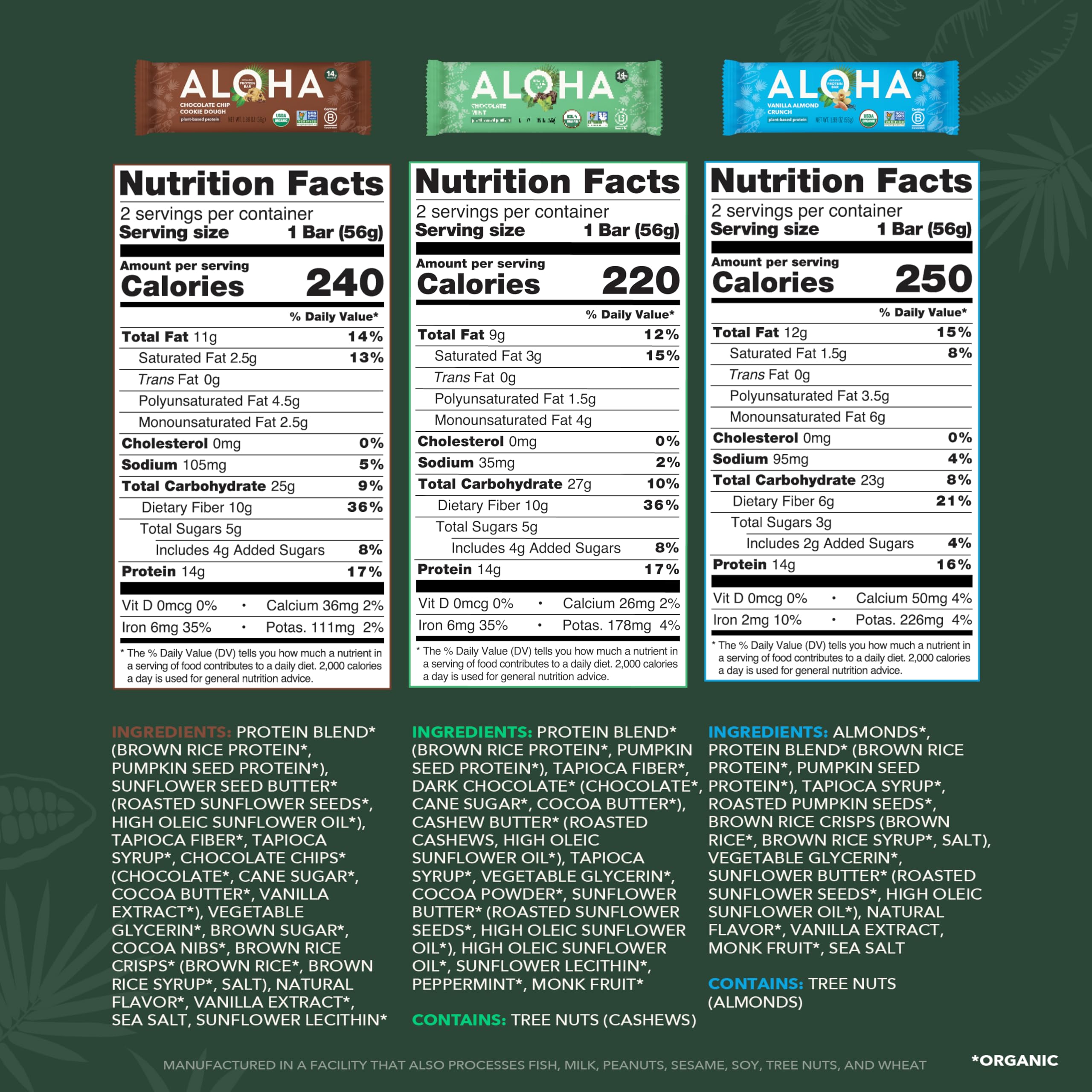 ALOHA primer plano de textura de barra Coconut Chocolate Almond resaltando sabor y calidad